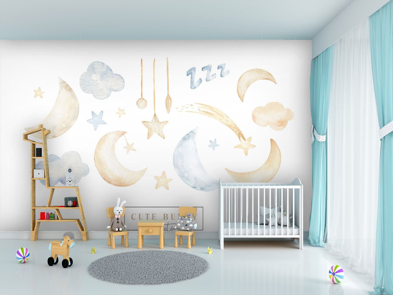 Vlies Tapete XXL Poster Fototapete Mond Sterne Kinder Formen