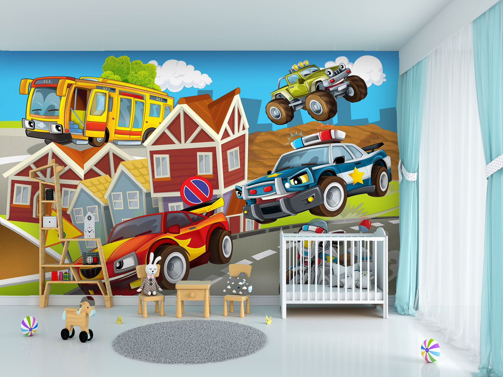 Vlies Tapete XXL Poster Fototapete Kinder Rennauto Polizei