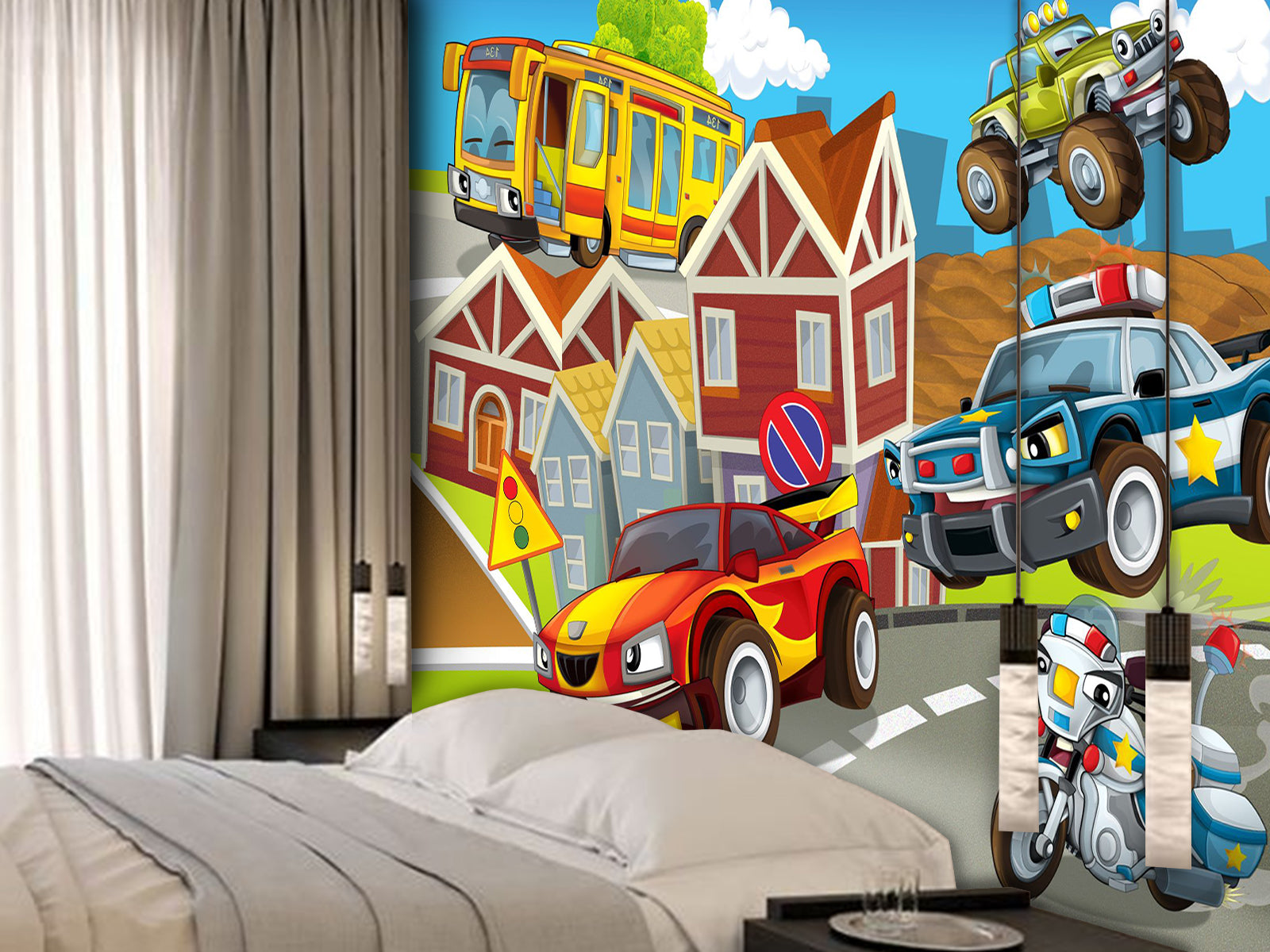 Vlies Tapete XXL Poster Fototapete Kinder Rennauto Polizei