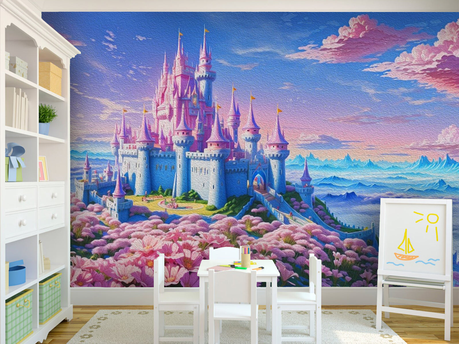 Vlies Tapete XXL Poster Fototapete Schloss Rosa Blau