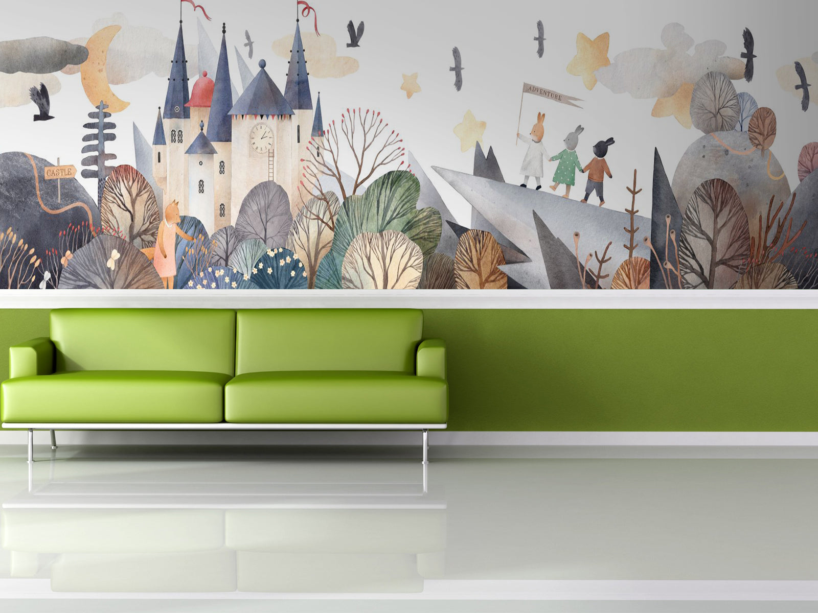 Vlies Tapete XXL Poster Fototapete Schloss Aguarelle Farbe