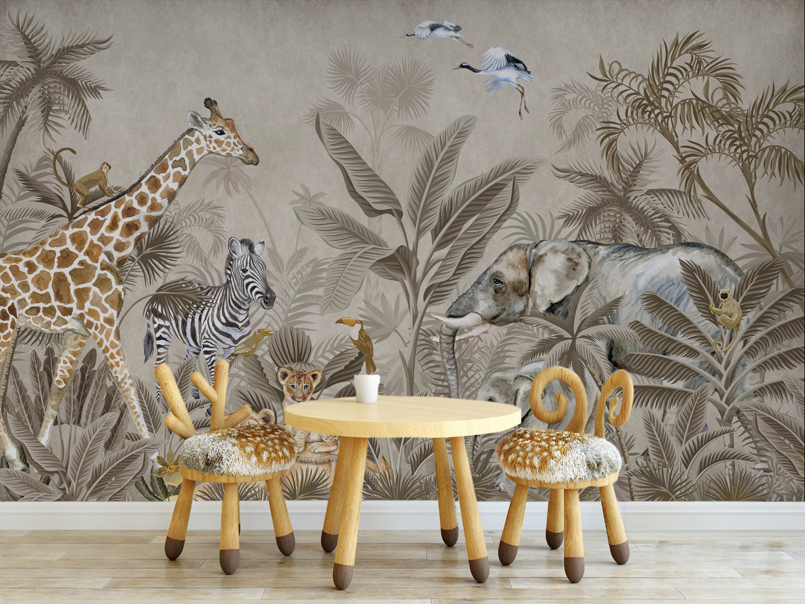 Vlies Tapete XXL Poster Fototapete Tiere Afrika Palmen