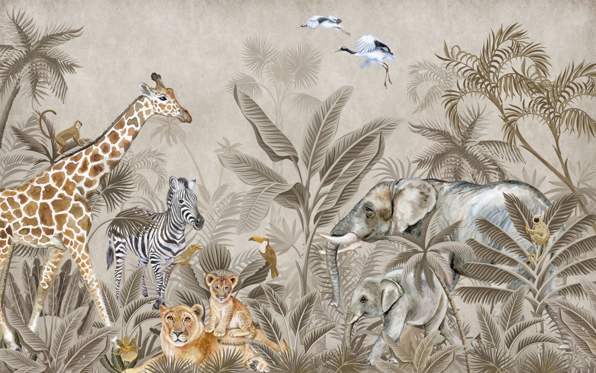 Vlies Tapete XXL Poster Fototapete Tiere Afrika Palmen