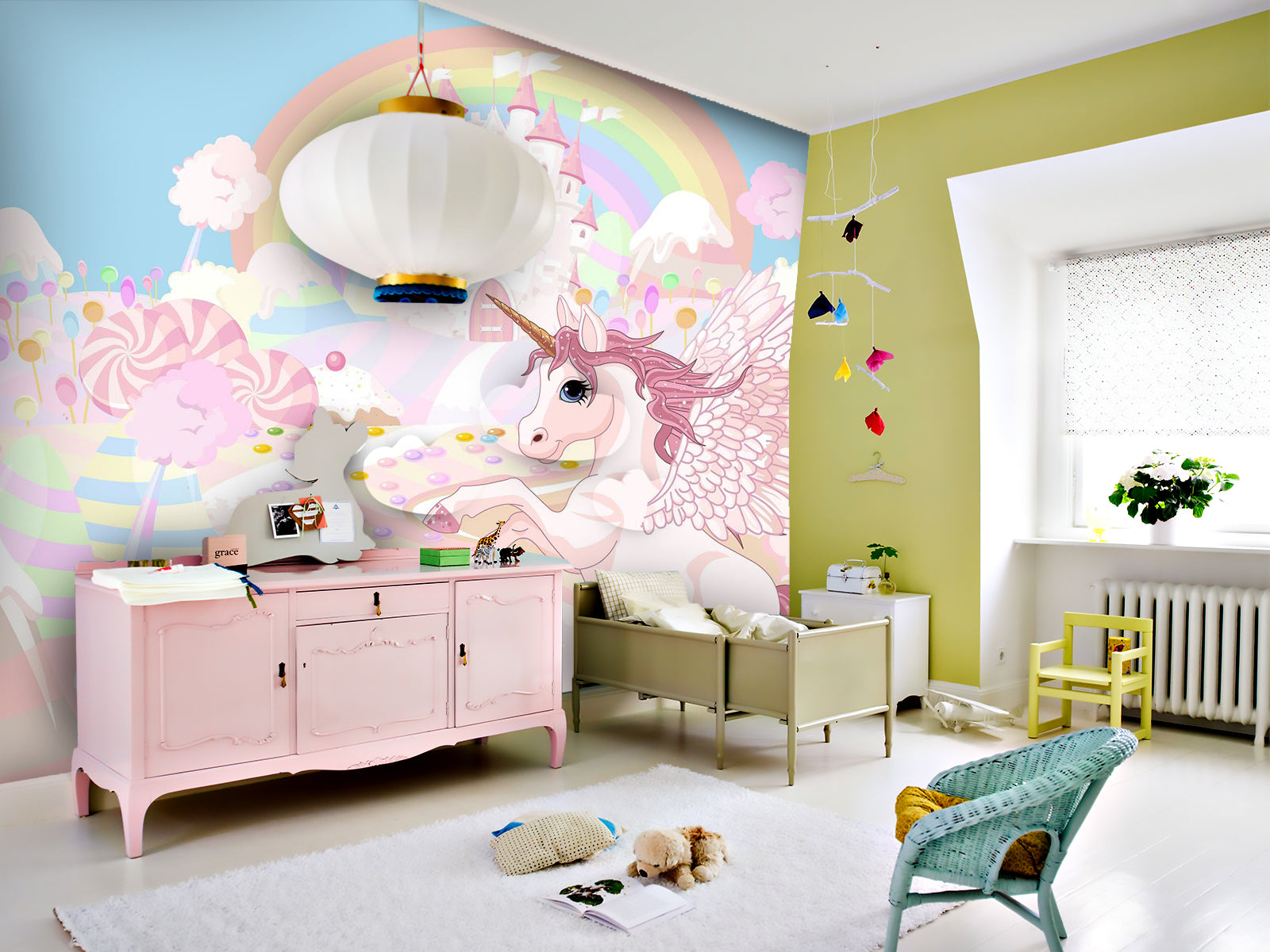 Vlies Tapete XXL Poster Fototapete Einhorn Rosa Regenbogen