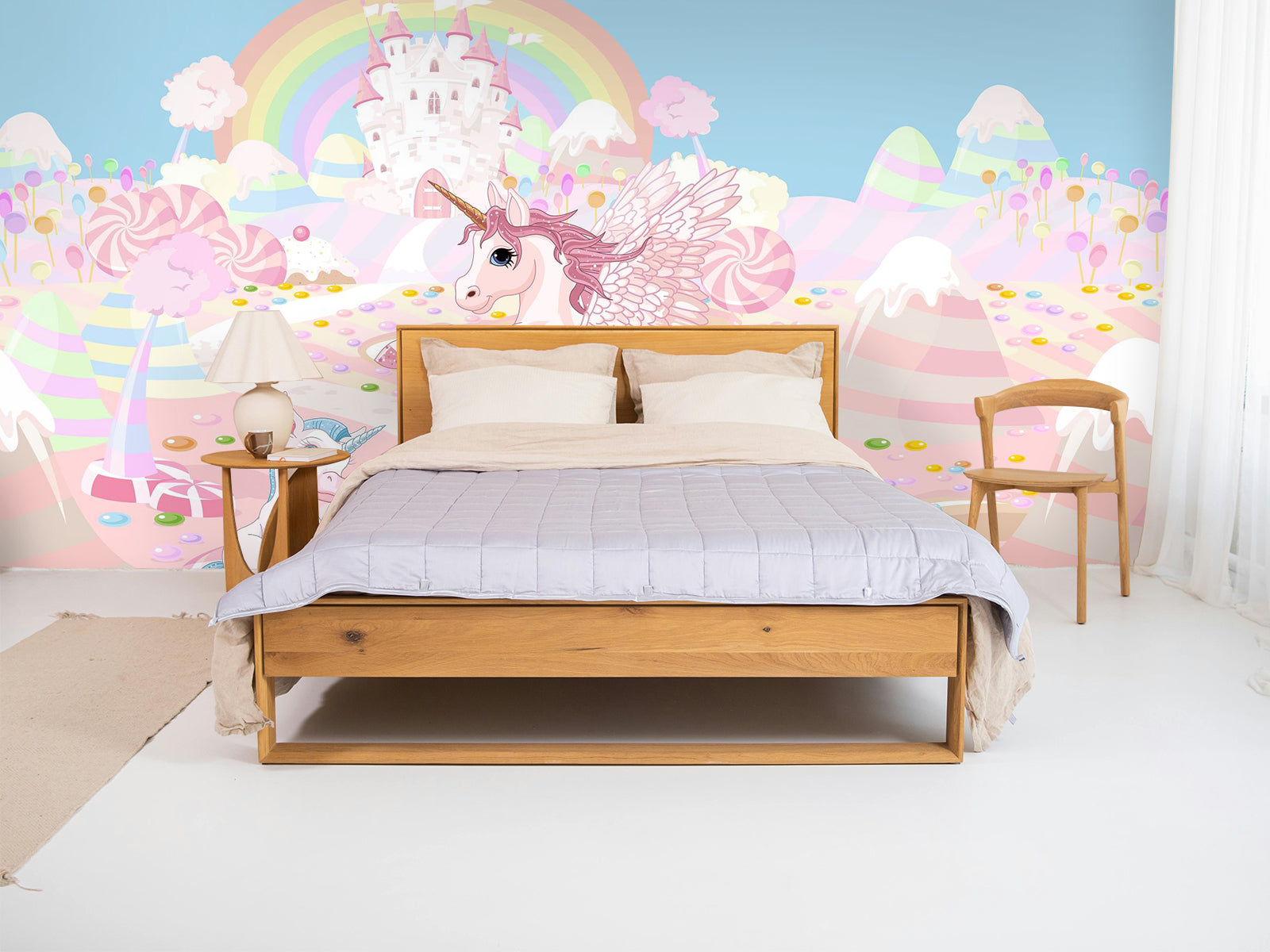 Vlies Tapete XXL Poster Fototapete Einhorn Rosa Regenbogen