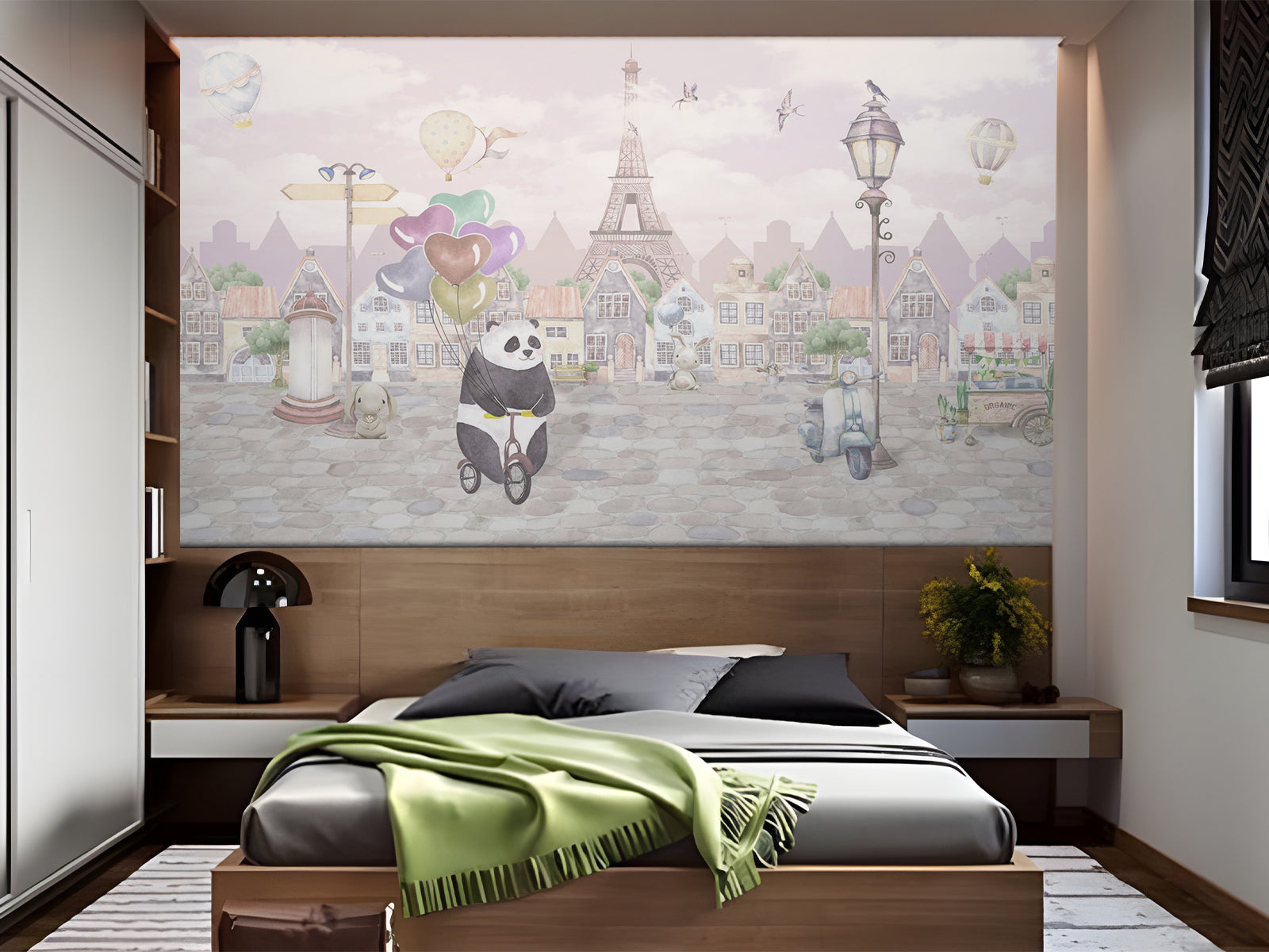 Vlies Tapete XXL Poster Fototapete Panda Eifelturm