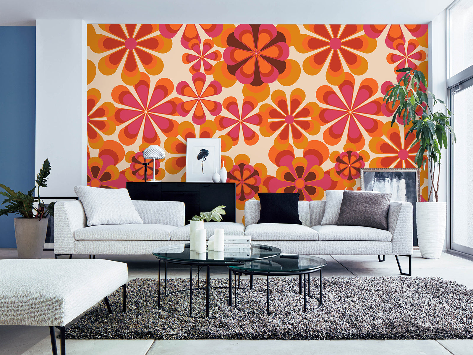 Vlies Tapete XXL Poster Fototapete Retro Blumensymbole