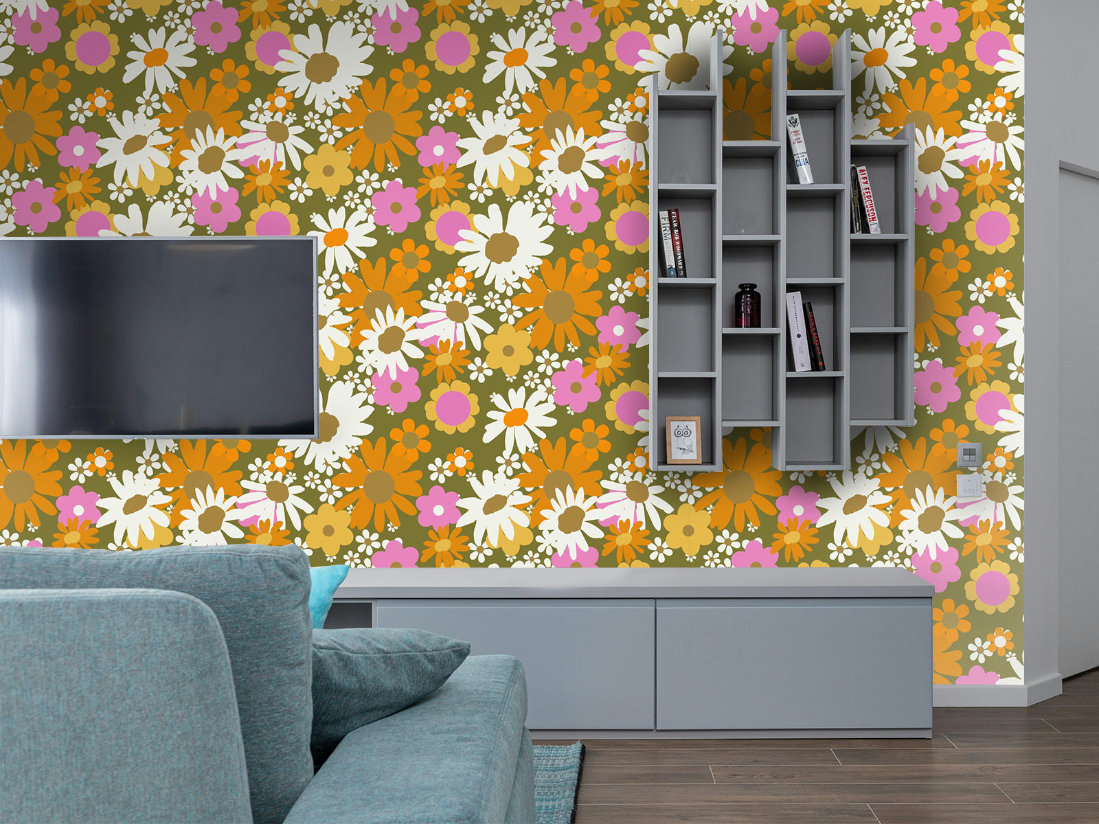 Vlies Tapete XXL Poster Fototapete Retro Blumenwiese