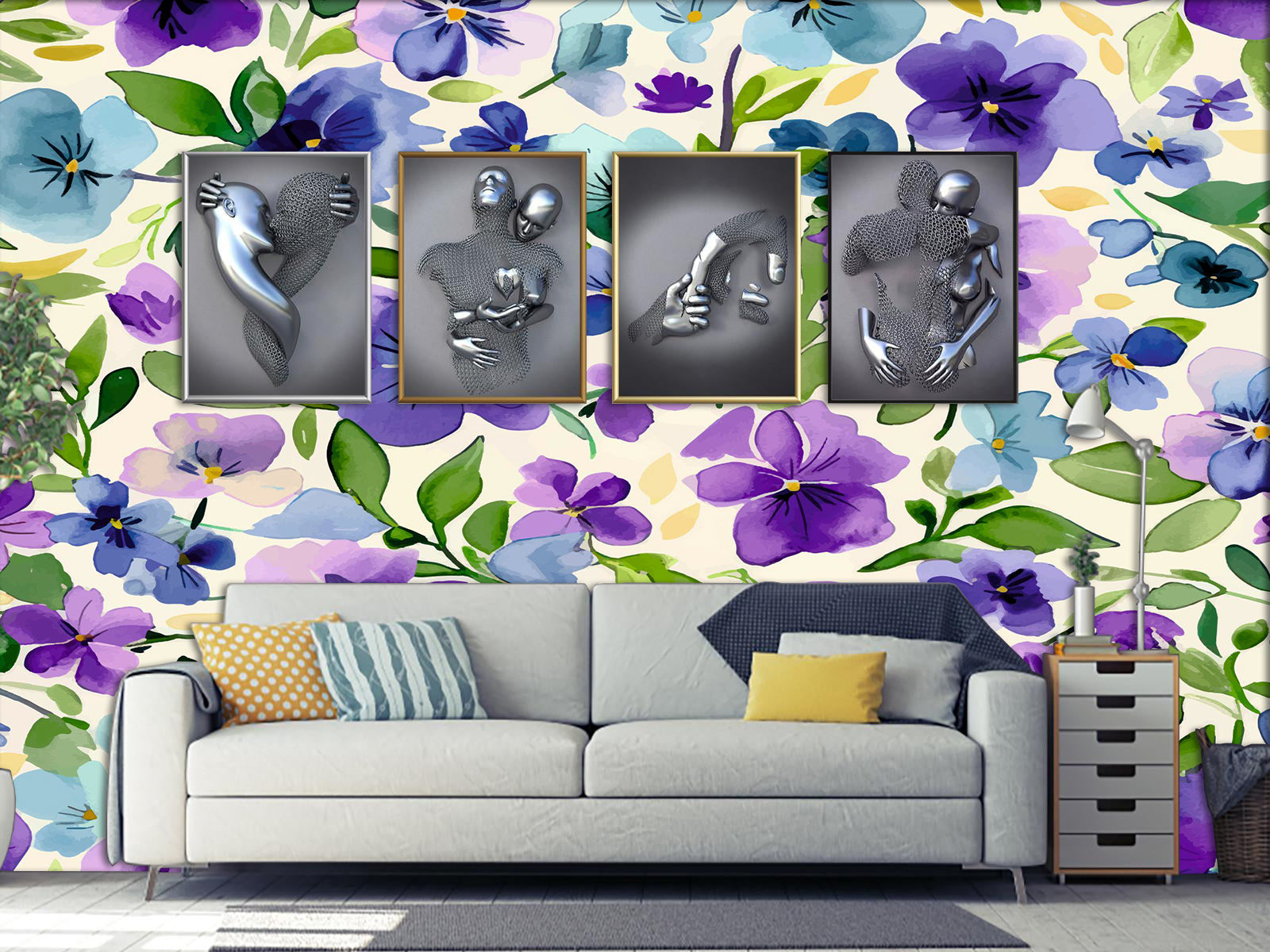 Vlies Tapete XXL Poster Fototapete LANA Aquarell Blumenmuster