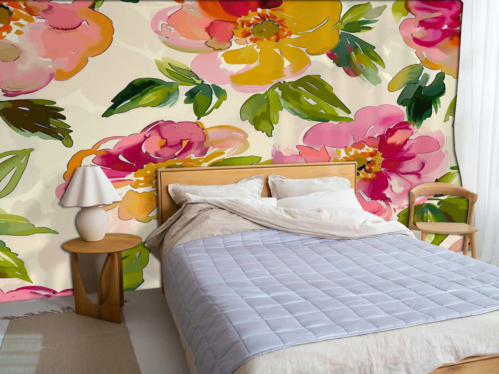 Vlies Tapete XXL Poster Fototapete Aquarell Blumen Farbetöne