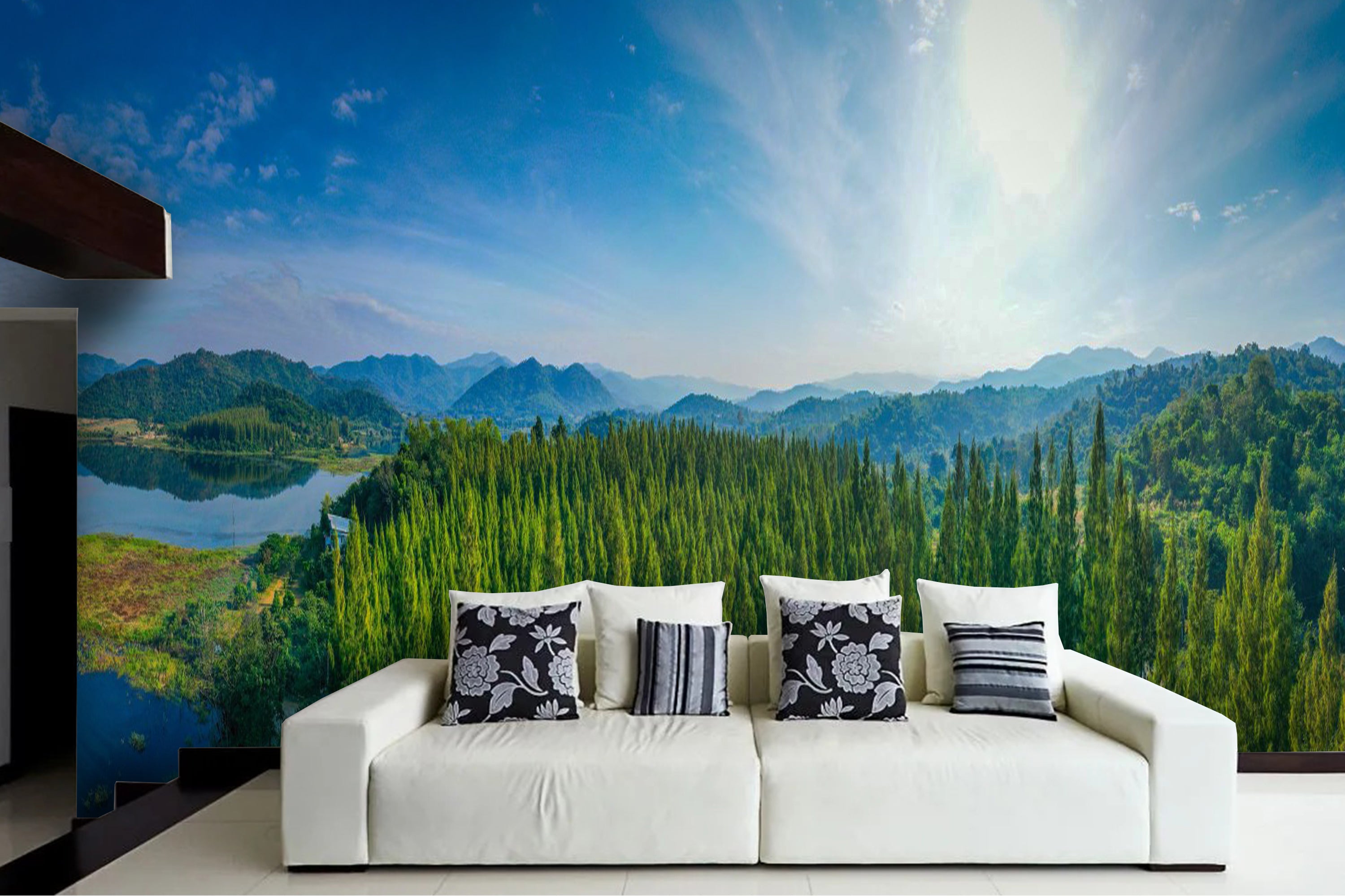 Vlies Tapete XXL Poster Fototapete Wald Gebirge Himmel