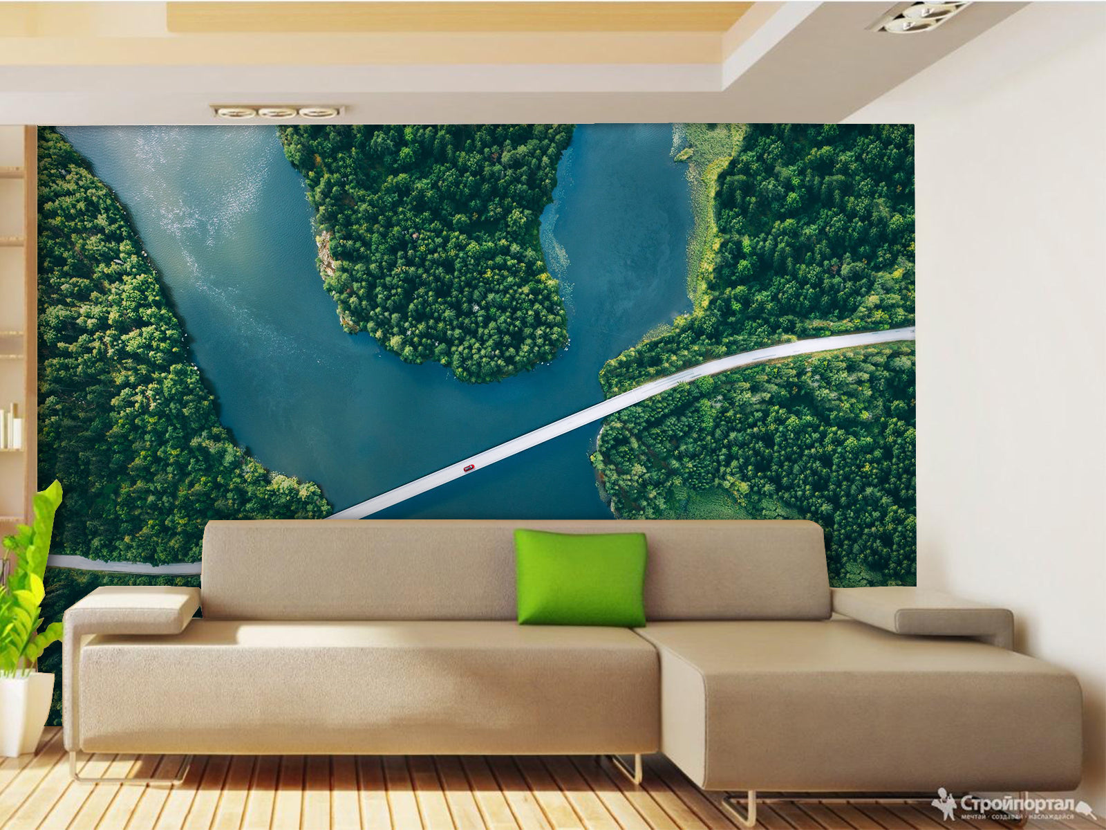 Vlies Tapete XXL Poster Fototapete Fluss Brücke Wälder