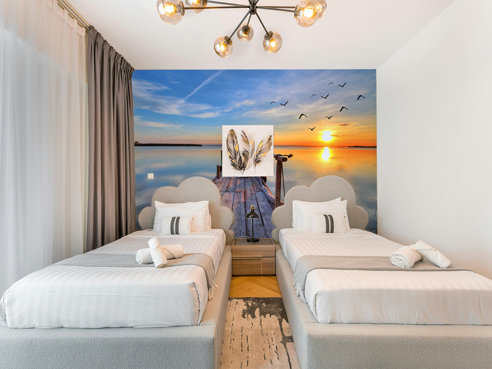 Vlies Tapete XXL Poster Fototapete Strand Steg Sonnenuntergang