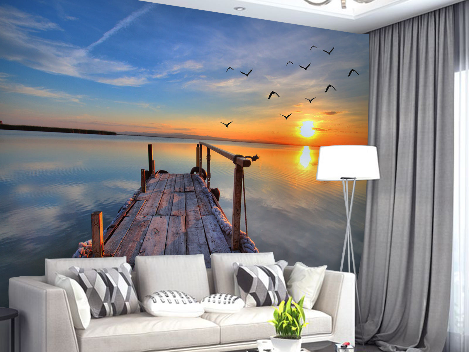 Vlies Tapete XXL Poster Fototapete Strand Steg Sonnenuntergang