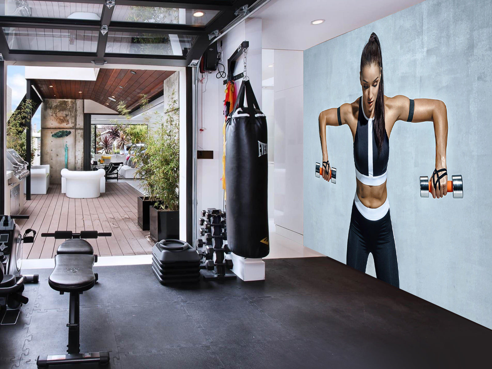 Vlies Tapete XXL Poster Fototapete Fitness Sport Frau Hanteln