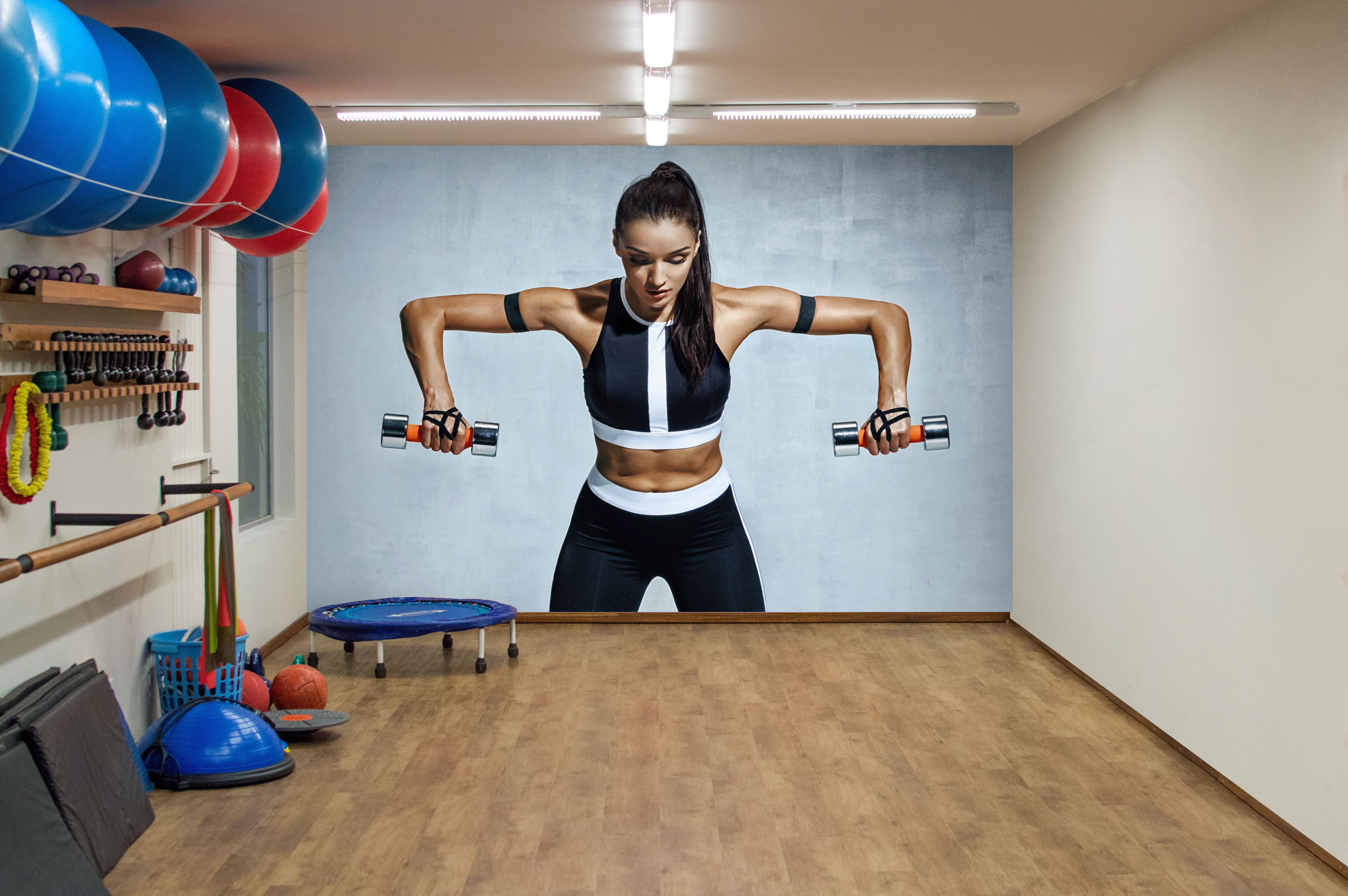 Vlies Tapete XXL Poster Fototapete Fitness Sport Frau Hanteln