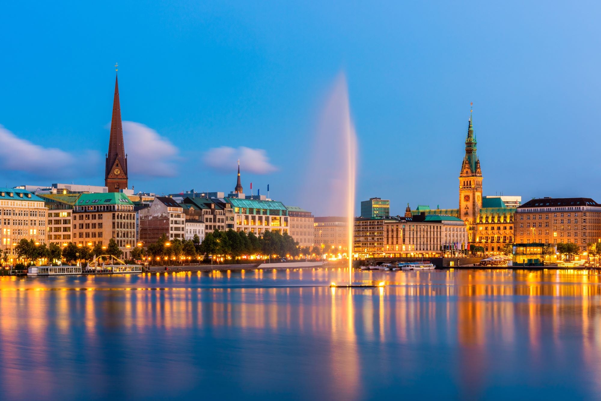 Vlies Tapete XXL Poster Fototapete Hamburg Alster am Abend