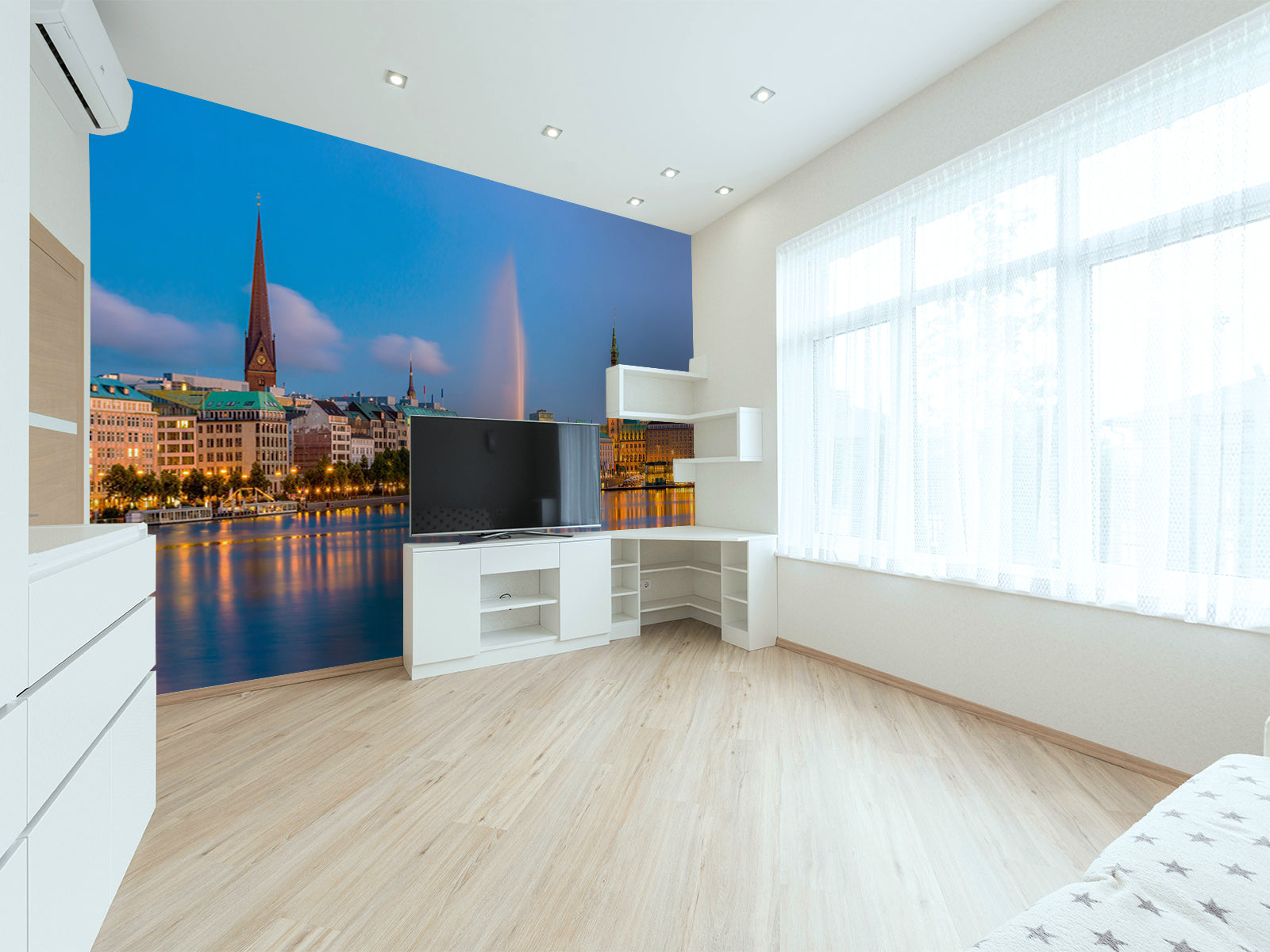 Vlies Tapete XXL Poster Fototapete Hamburg Alster am Abend