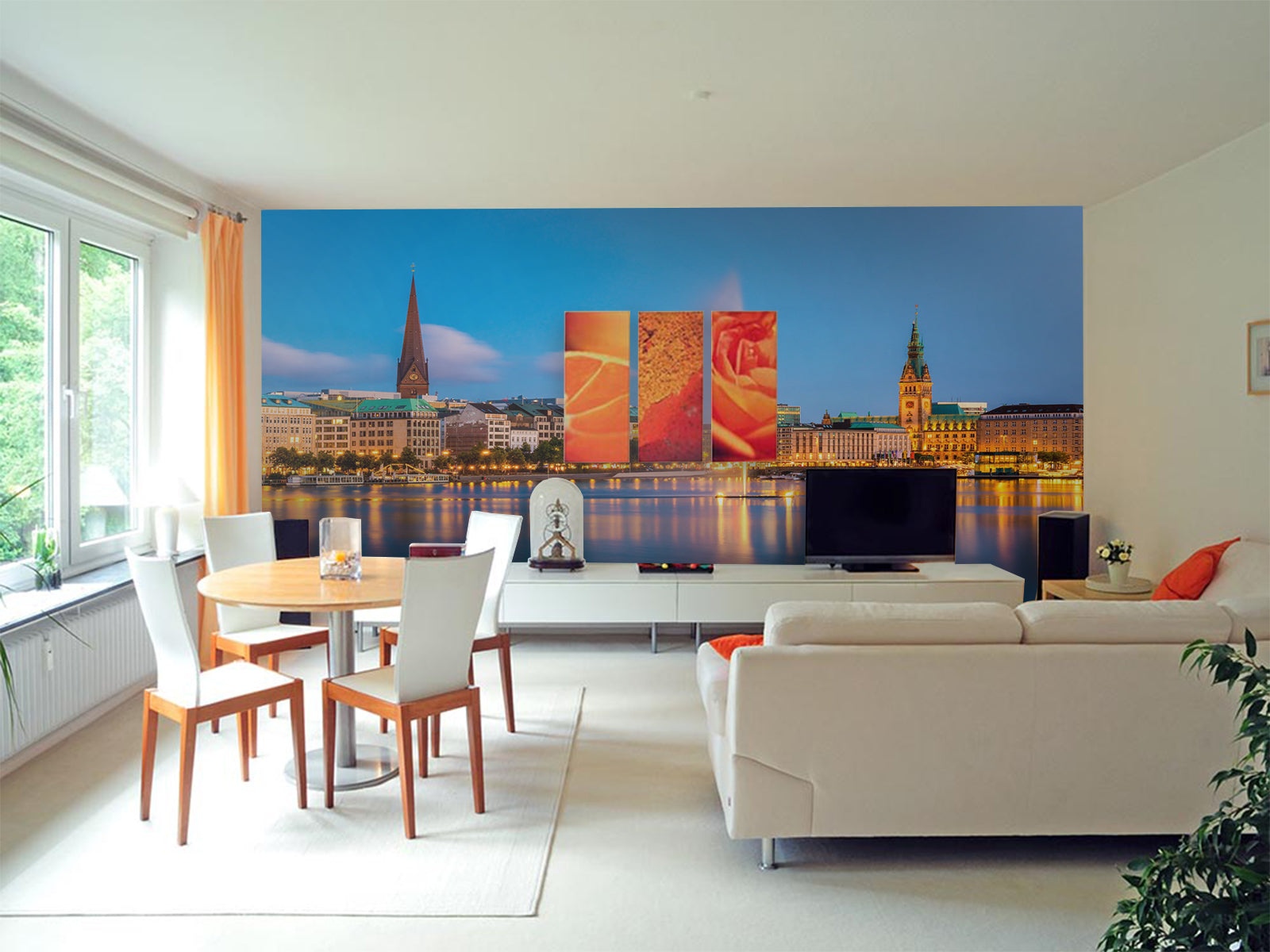 Vlies Tapete XXL Poster Fototapete Hamburg Alster am Abend