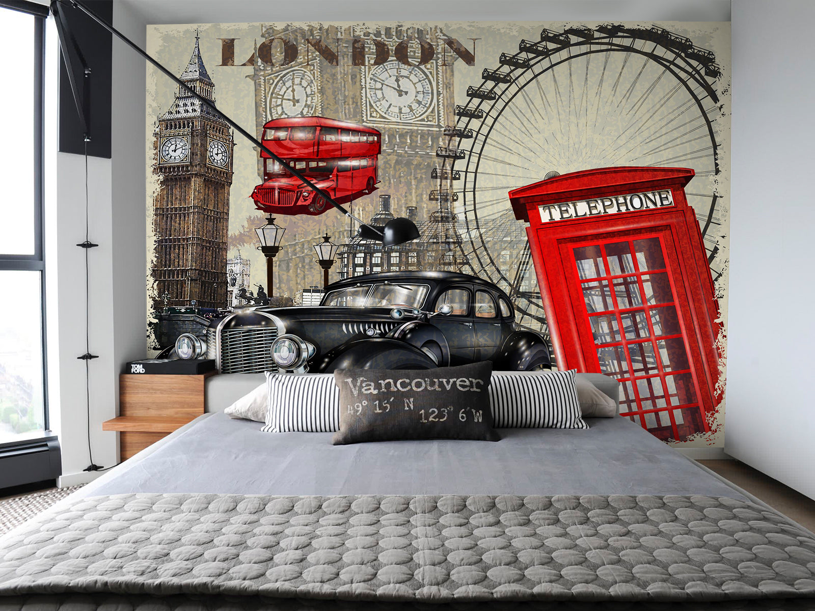 Vlies Tapete XXL Poster Fototapete London roter Bus Telefonzelle
