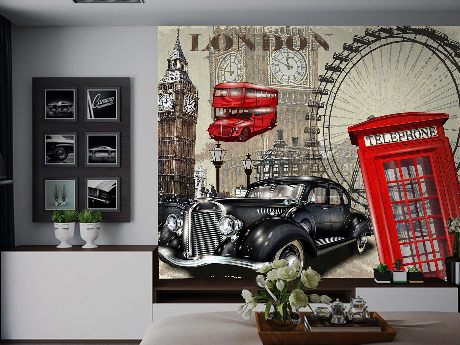 Vlies Tapete XXL Poster Fototapete London roter Bus Telefonzelle