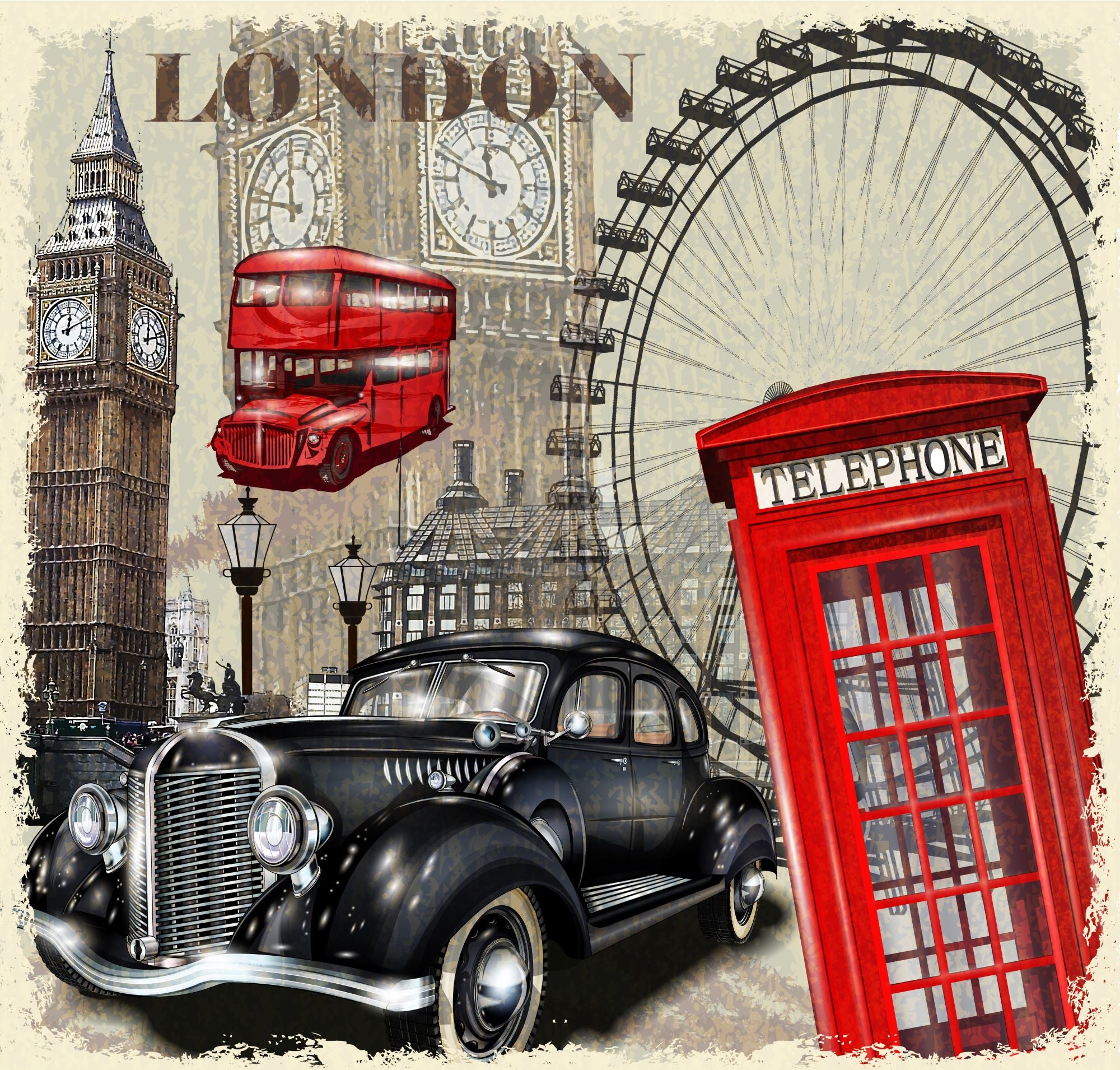 Vlies Tapete XXL Poster Fototapete London roter Bus Telefonzelle
