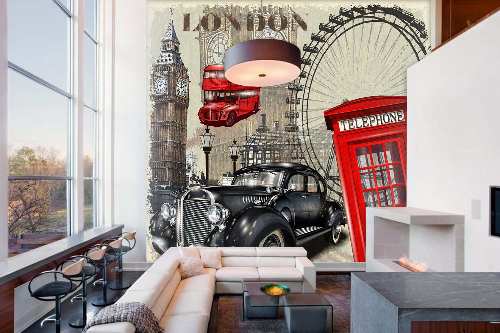 Vlies Tapete XXL Poster Fototapete London roter Bus Telefonzelle
