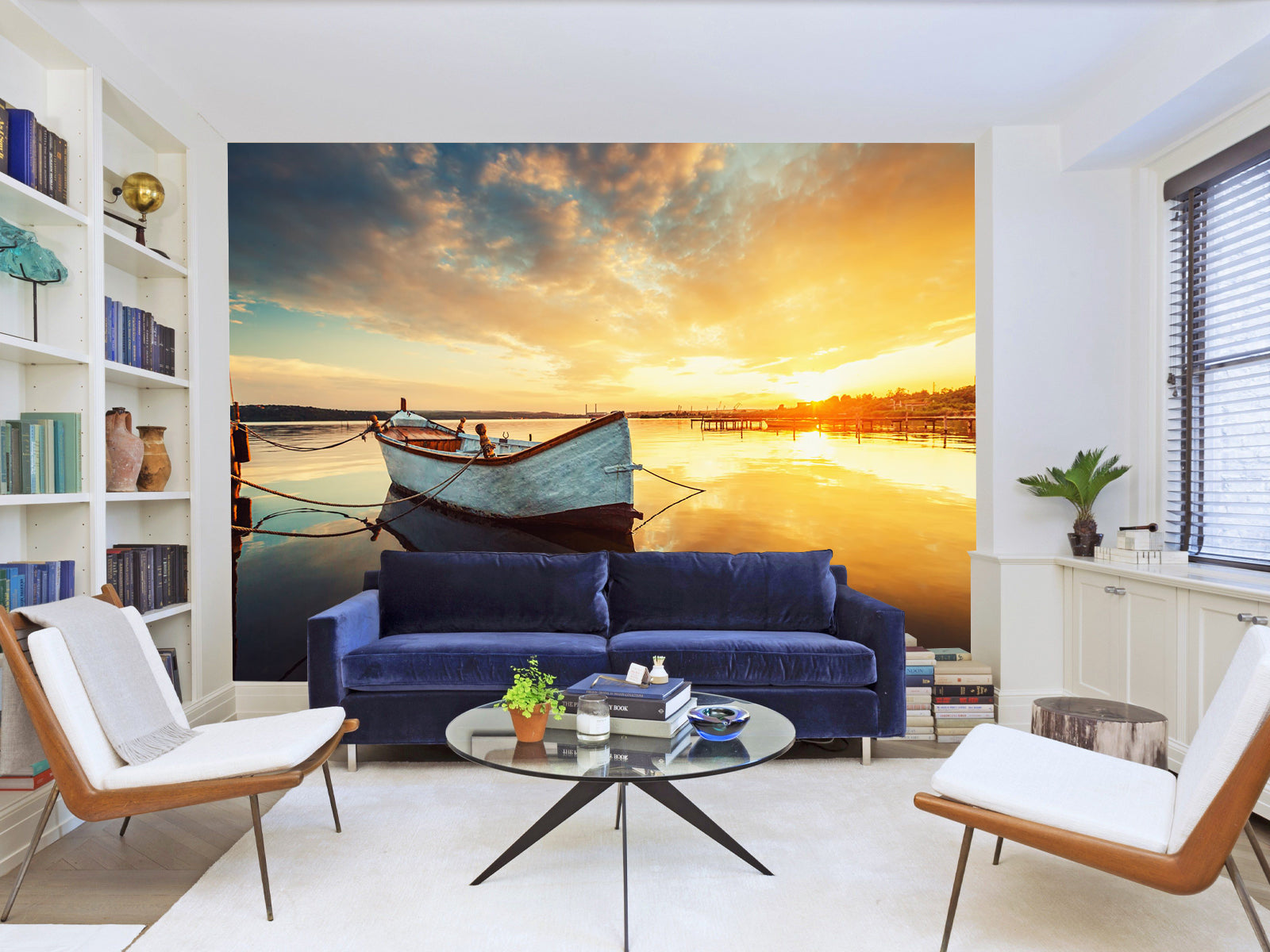 Vlies Tapete XXL Poster Fototapete Boot Sonnenuntergang
