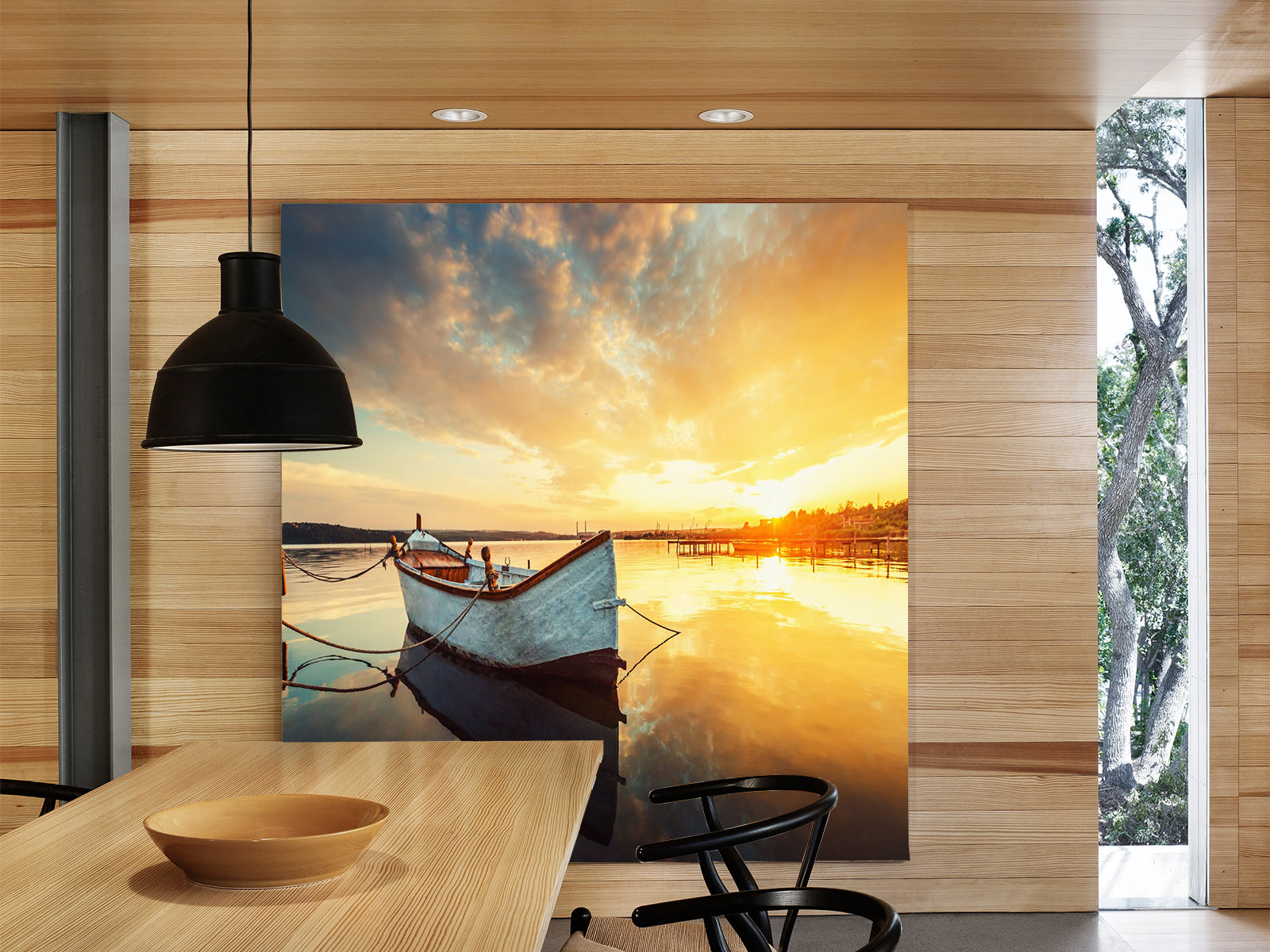 Vlies Tapete XXL Poster Fototapete Boot Sonnenuntergang