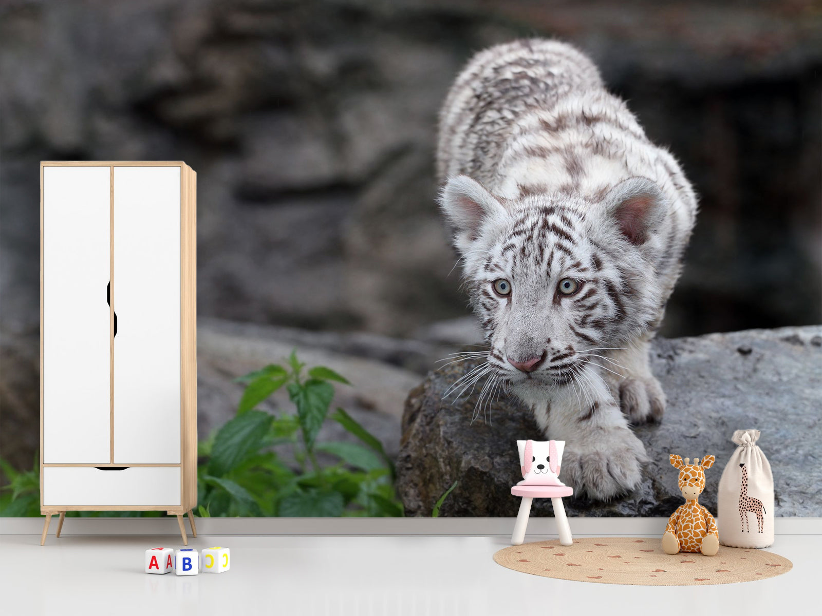 Vlies Tapete XXL Poster Fototapete Tiger Baby Weiß