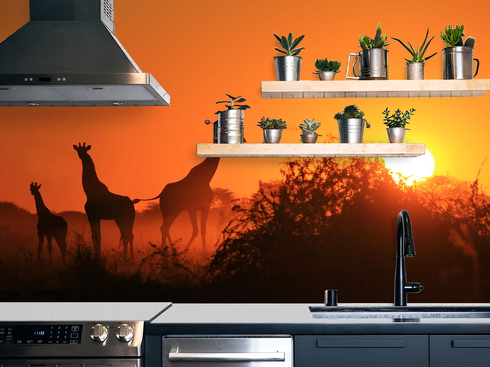 Fototapete Giraffen Sonnenuntergang