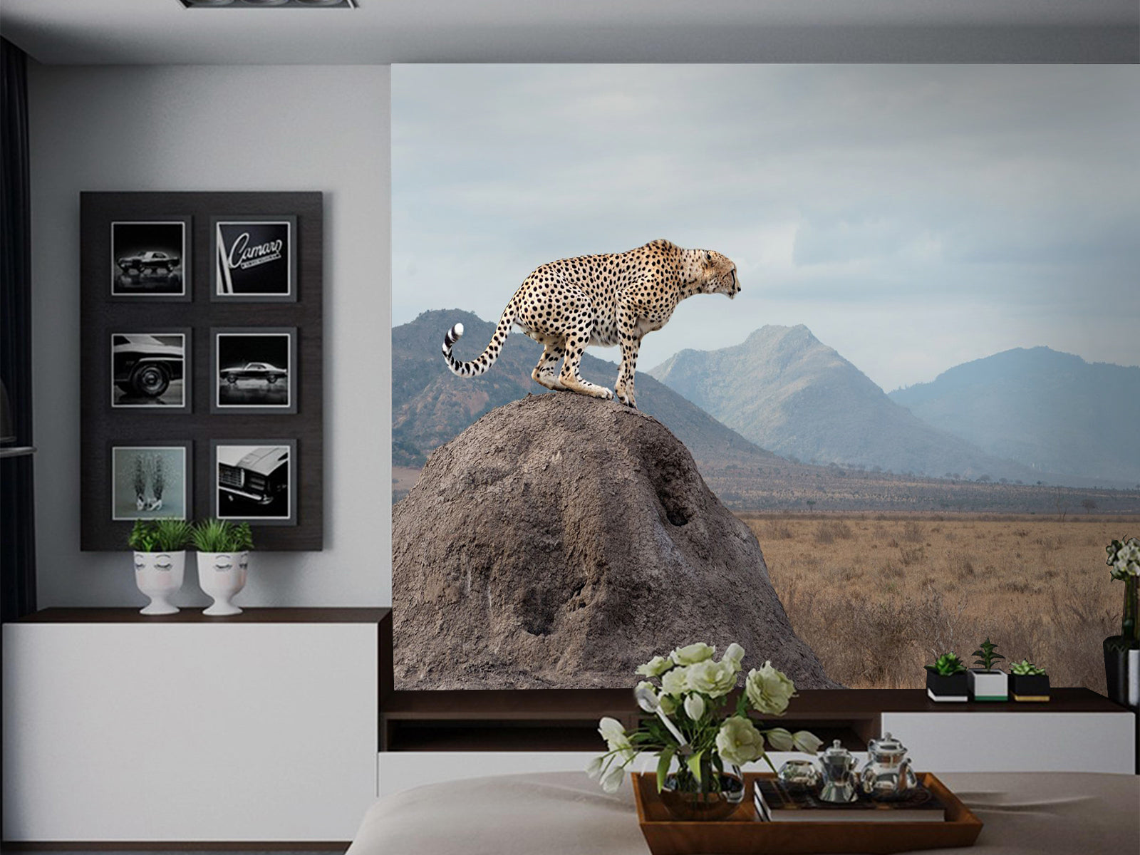 Vlies Tapete XXL Poster Fototapete Gepard Stein