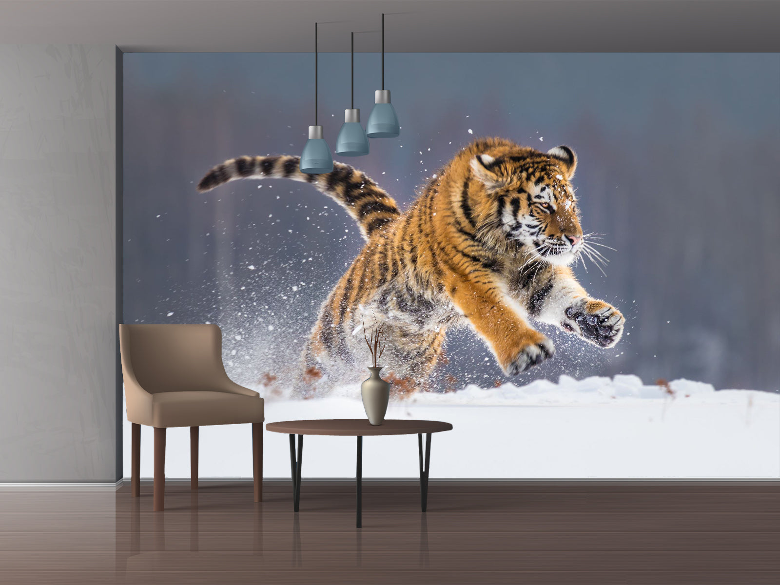 Vlies Tapete XXL Poster Fototapete Tiger Schnee