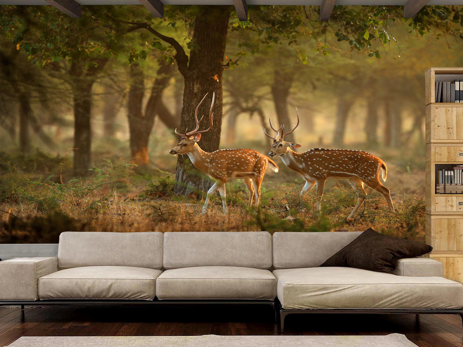 Vlies Tapete XXL Poster Fototapete Reh Hirsch Geweih Wald Harmonisch