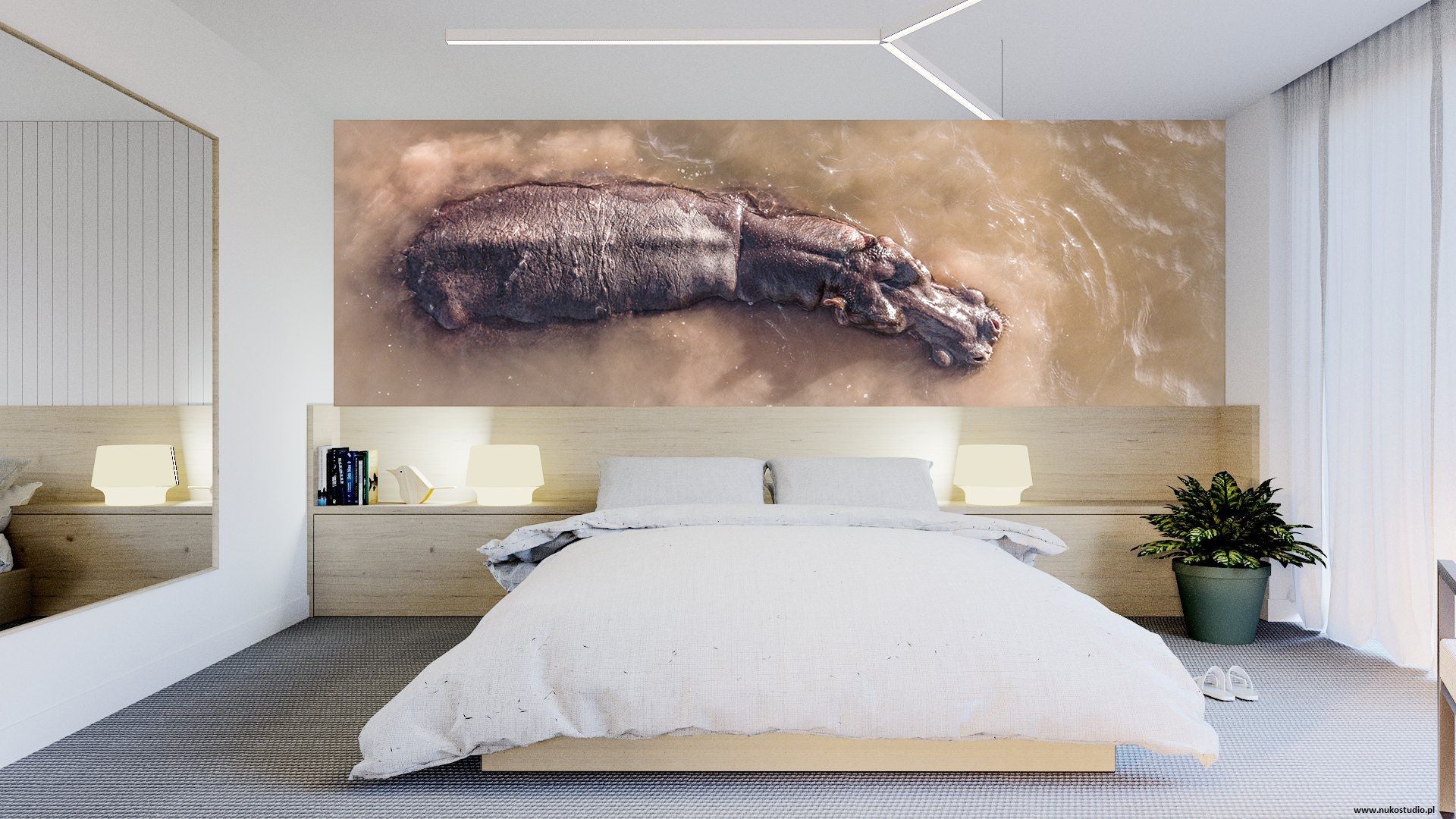 Vlies Tapete XXL Poster Fototapete Nilpferd von oben Braunes Wasser