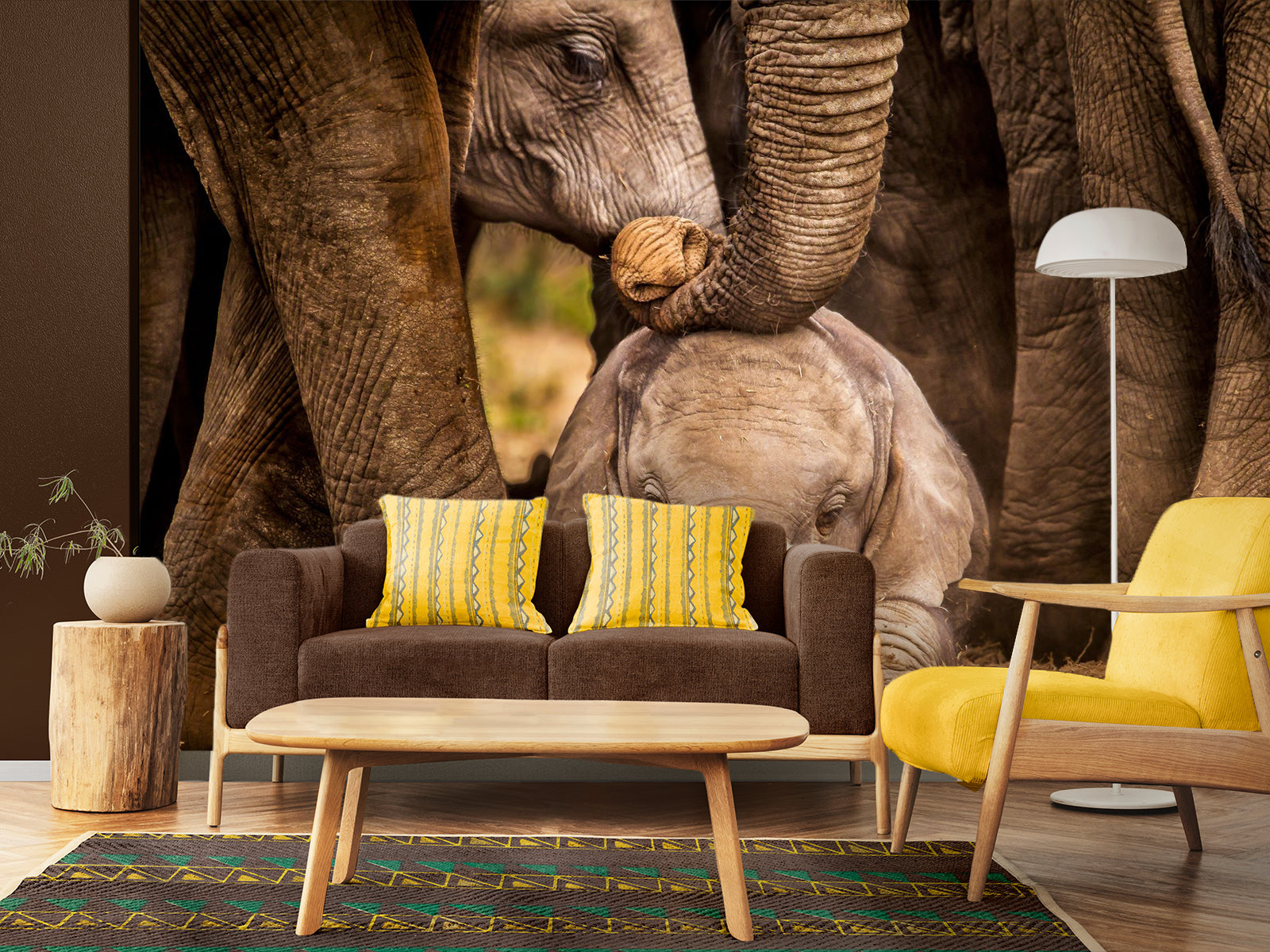 Fototapete Elefantenbaby Kleiner Elefant neben Elefantenherde