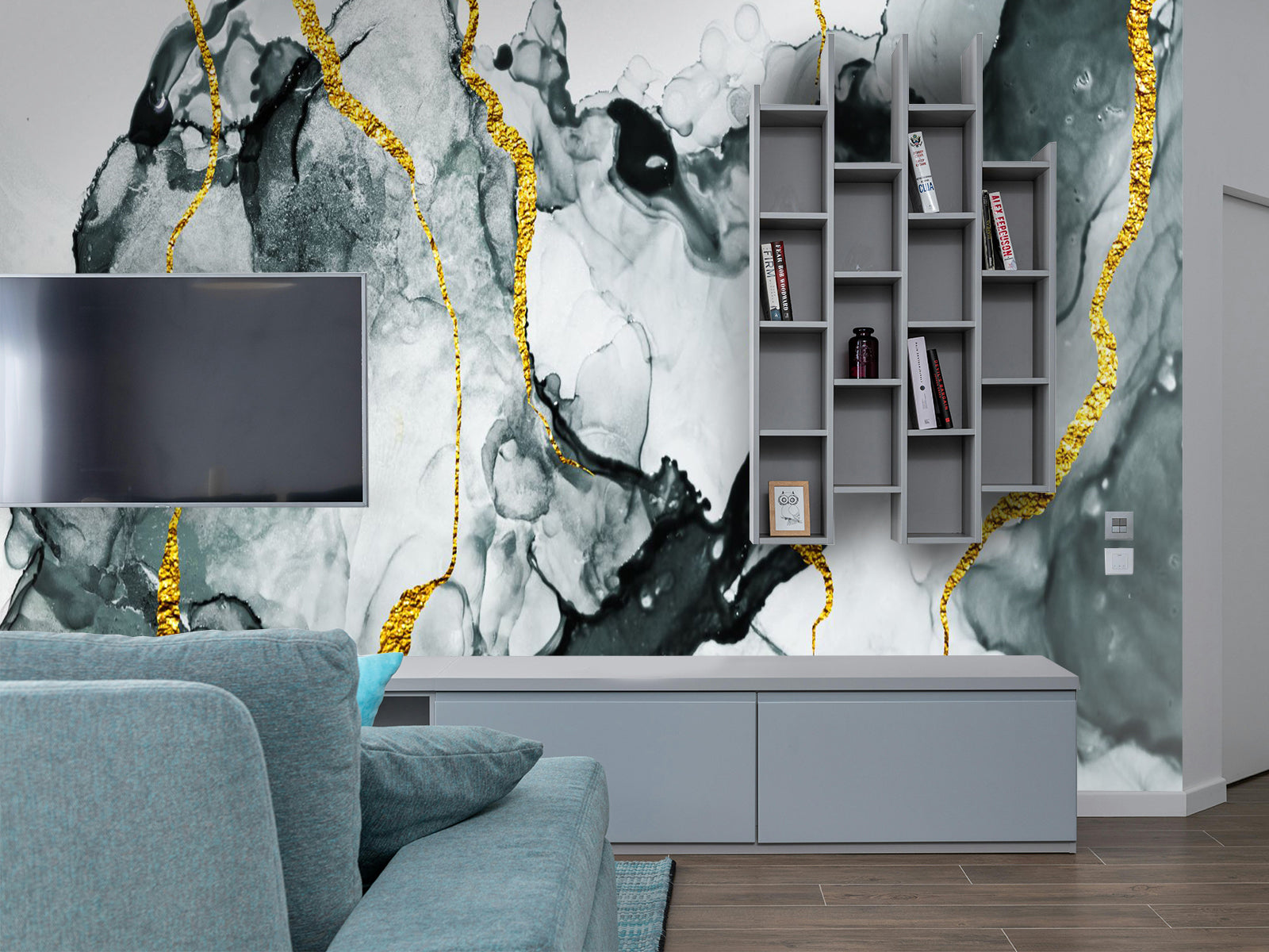 Vlies Tapete XXL Poster Fototapete Marmor Glatt Farbe Gold