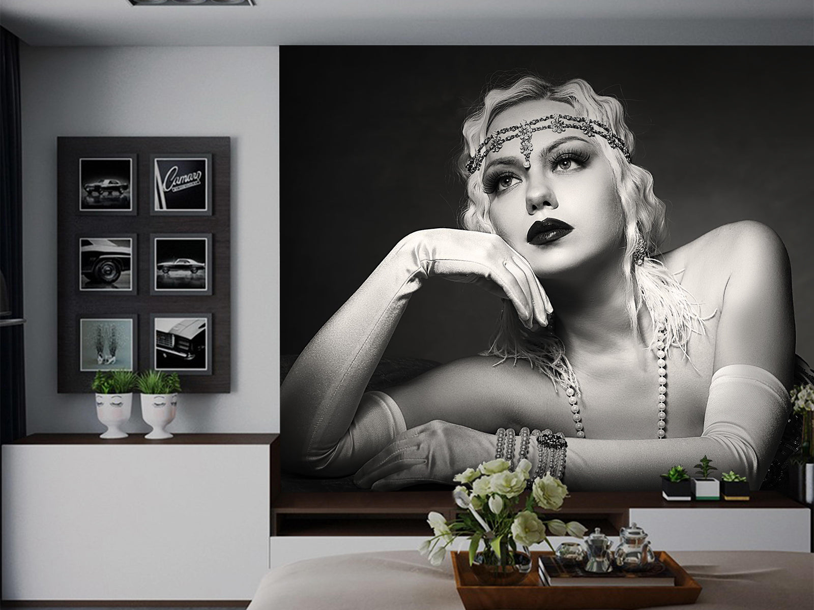 Vlies Tapete XXL Poster Fototapete Schwarz Weiss Dame Modell