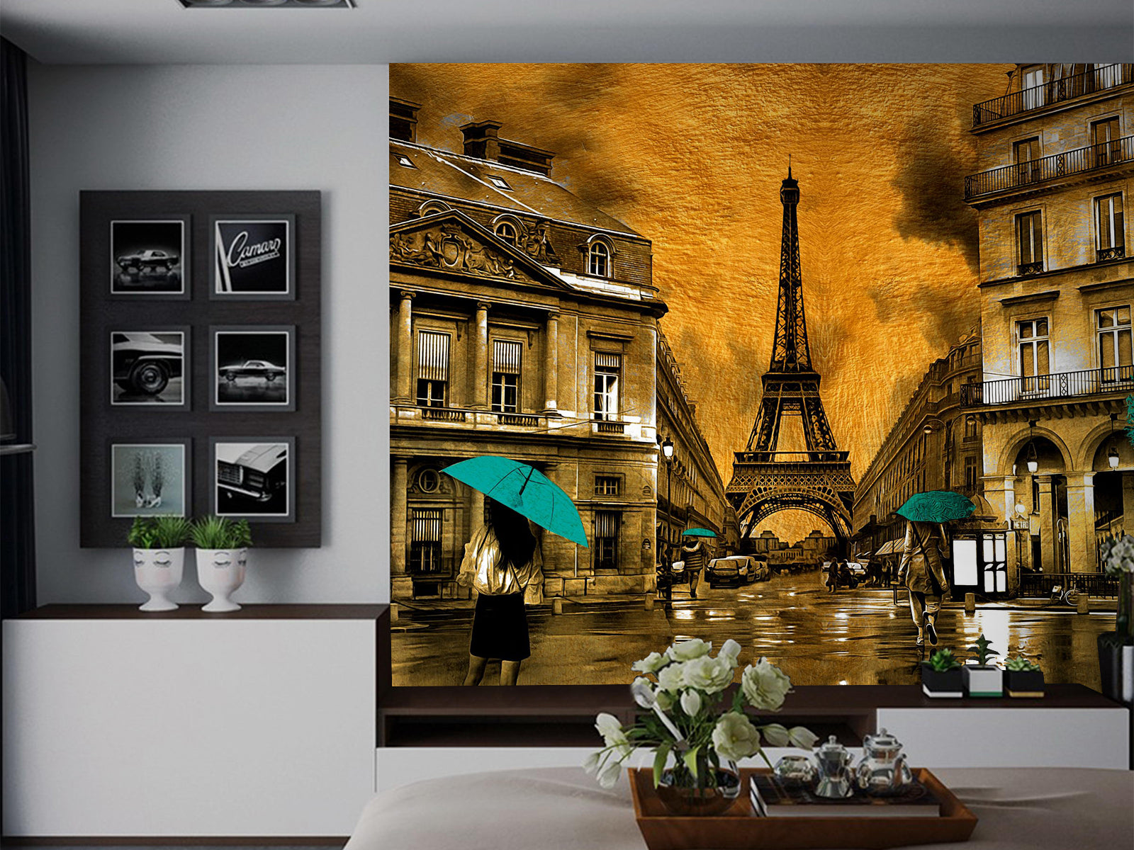 Vlies Tapete XXL Poster Fototapete Eifelturm Gold