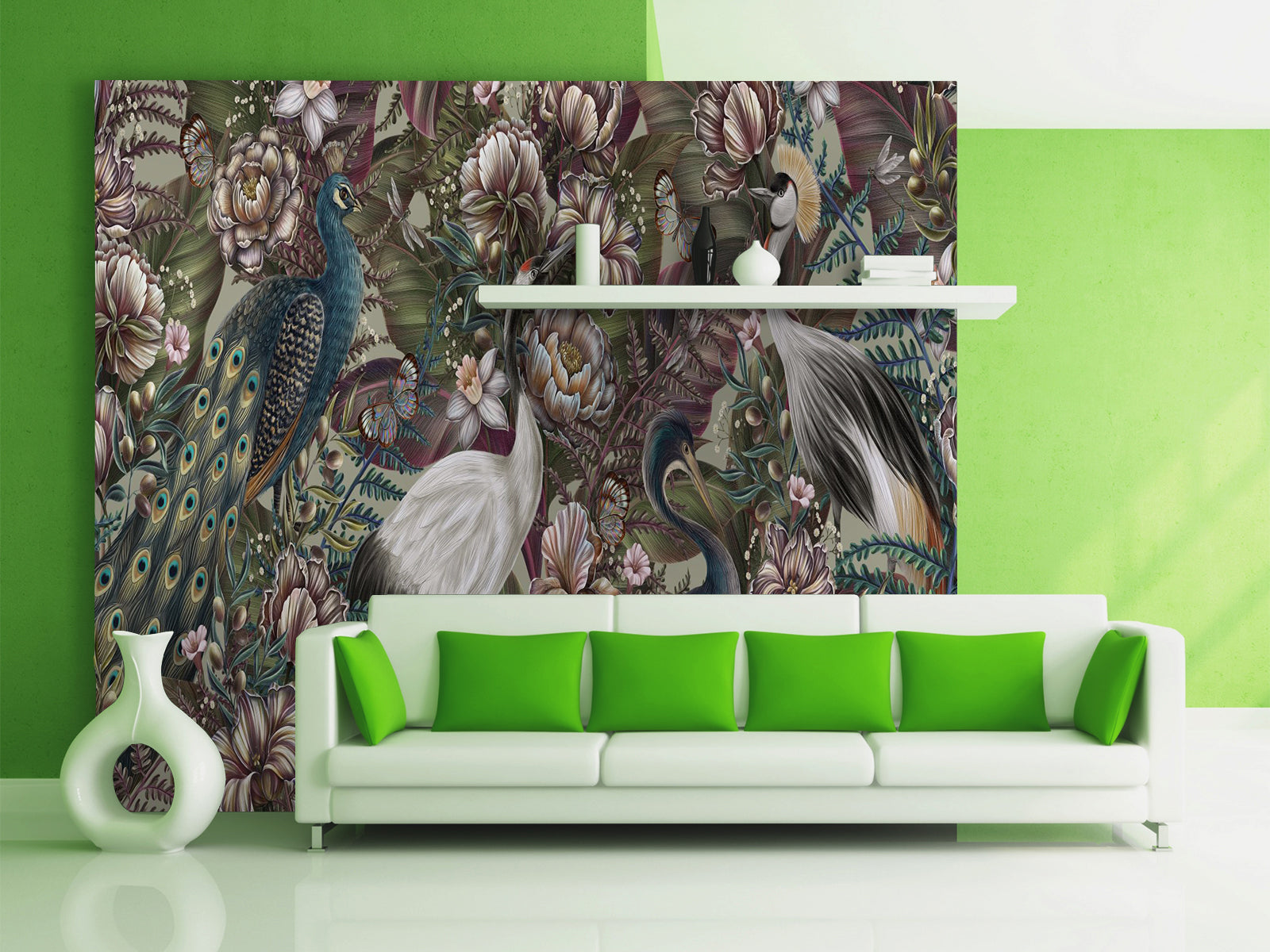 Vlies Tapete XXL Poster Fototapete Reiher Pfau Vogel