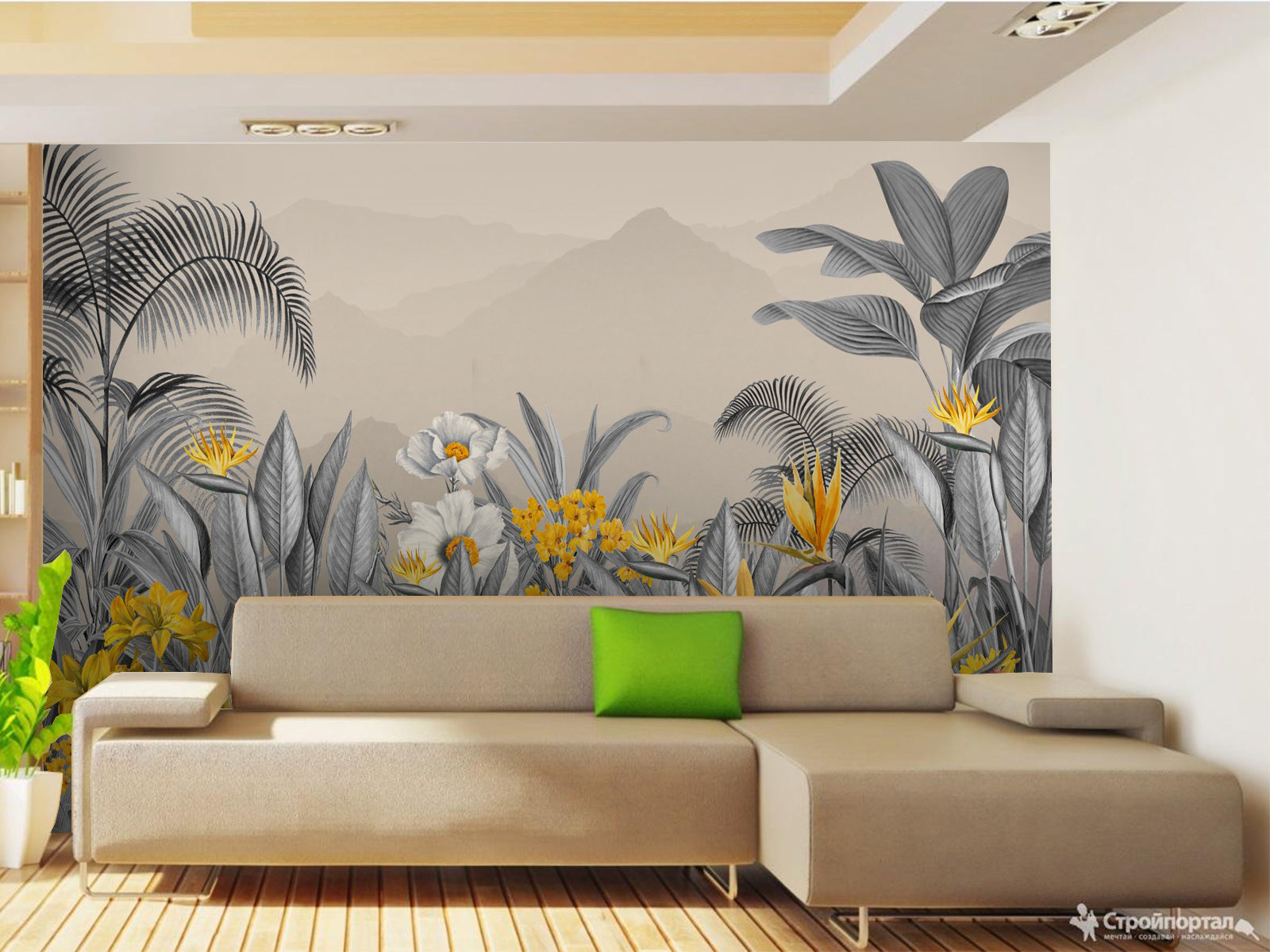 Vlies Tapete XXL Poster Fototapete Blumen grün grau