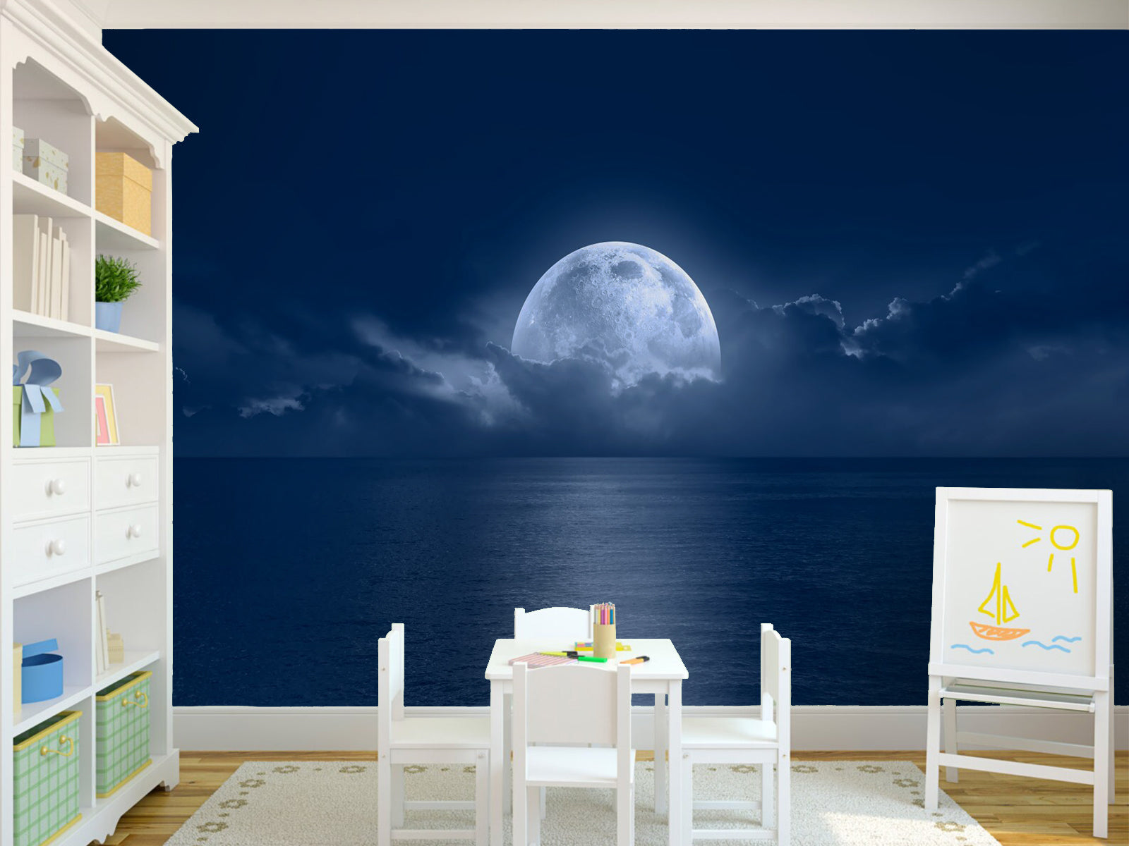 Vlies Tapete XXL Poster Fototapete Mondschein hinter Wolken