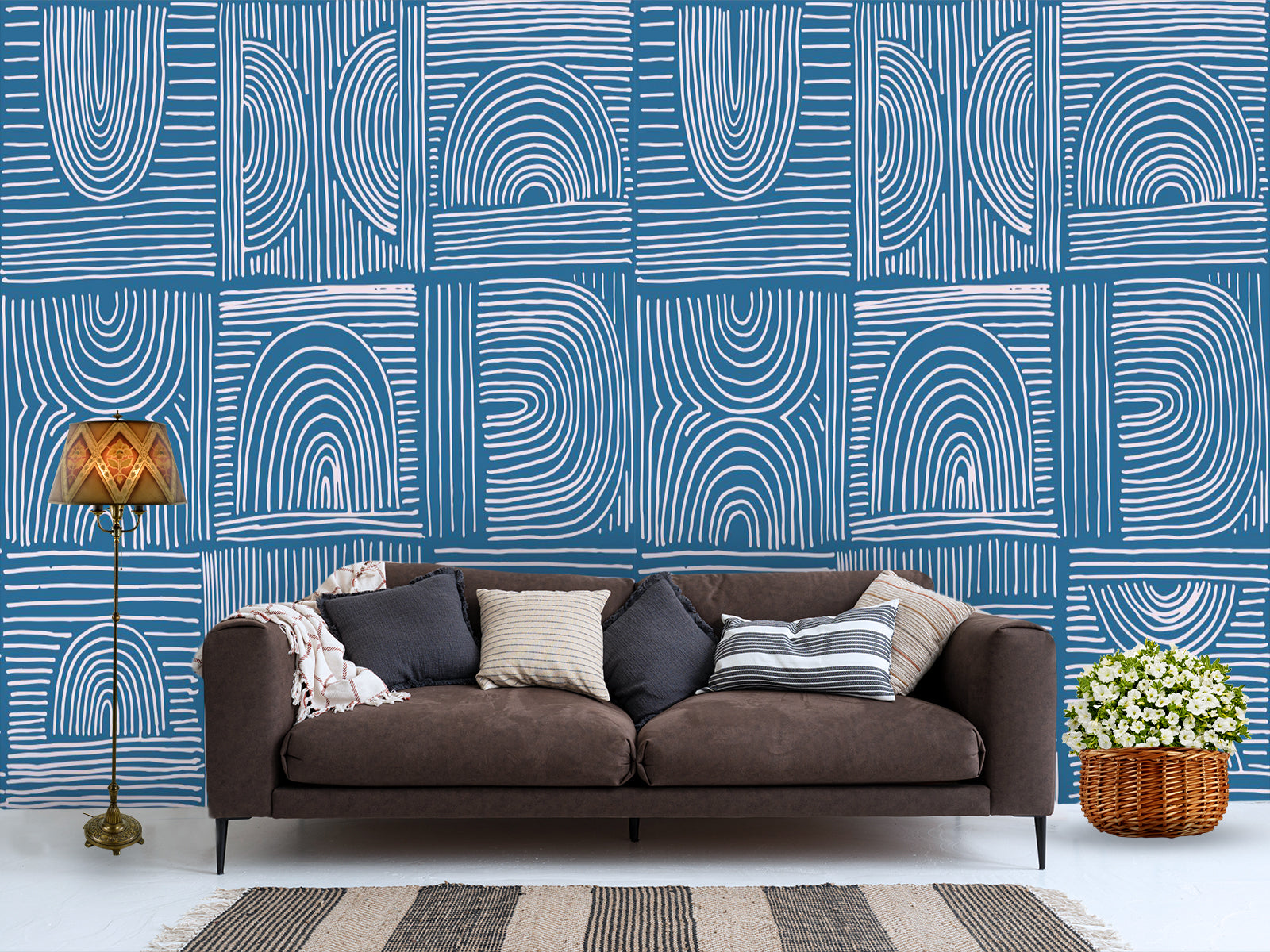 Vlies Tapete XXL Poster Fototapete Streifen Blau Linien