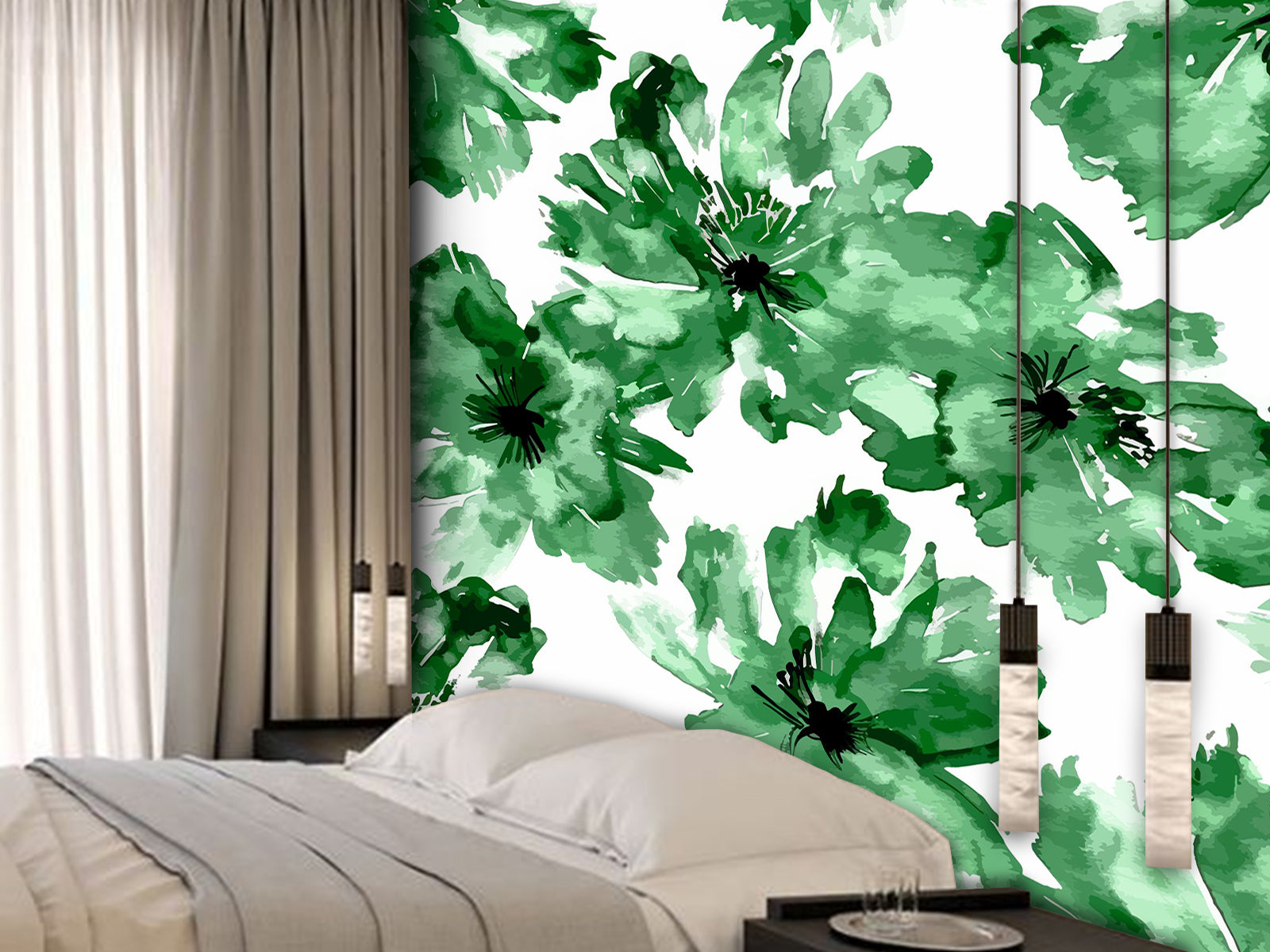 Fototapete Aquarell Grün Blüten