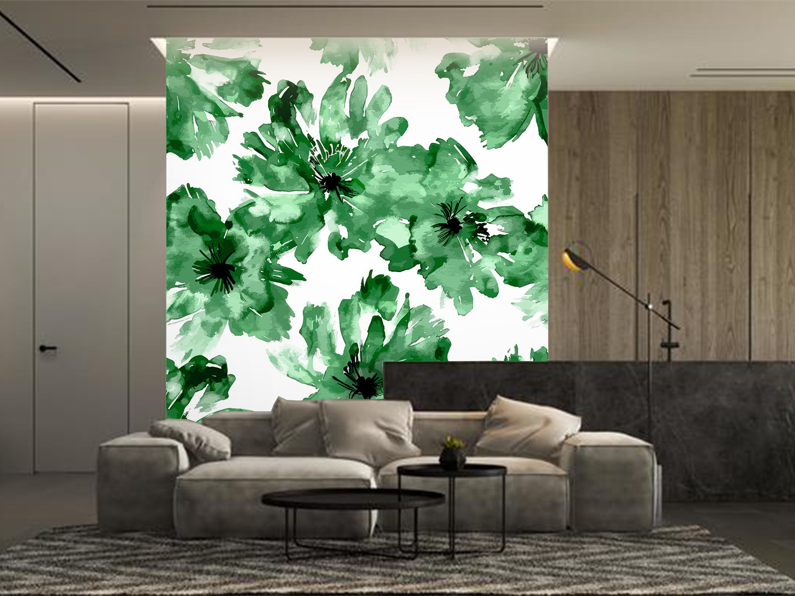 Fototapete Aquarell Grün Blüten