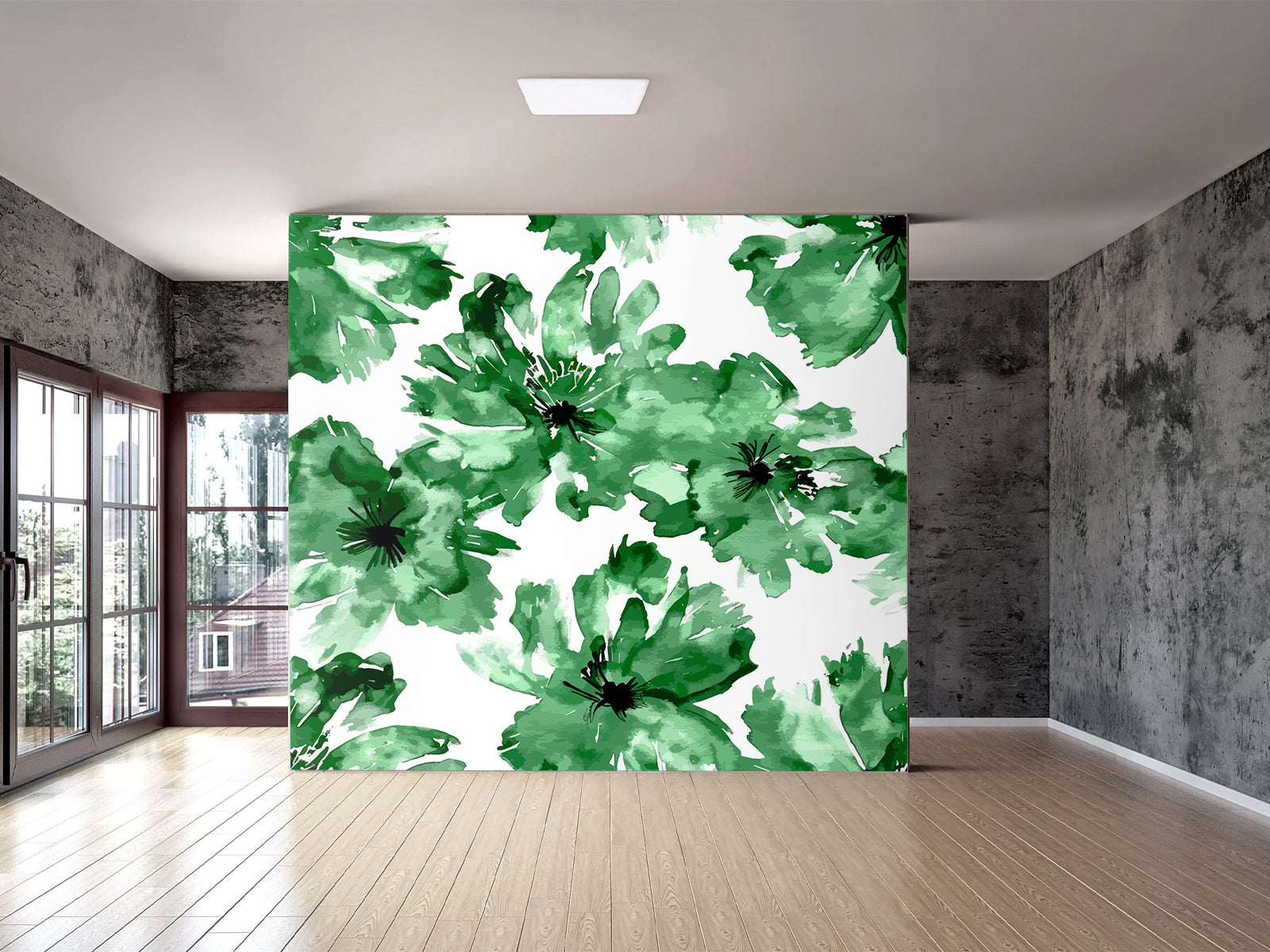 Fototapete Aquarell Grün Blüten