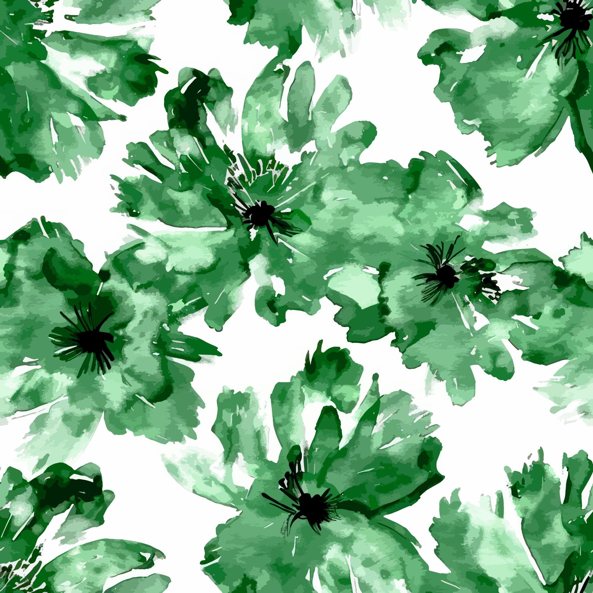 Fototapete Aquarell Grün Blüten