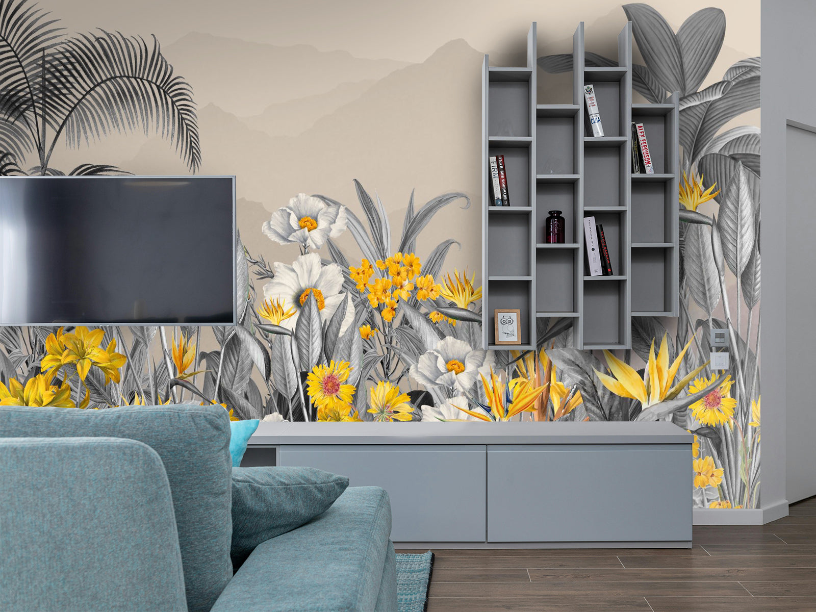 Fototapete Blumen grün grau