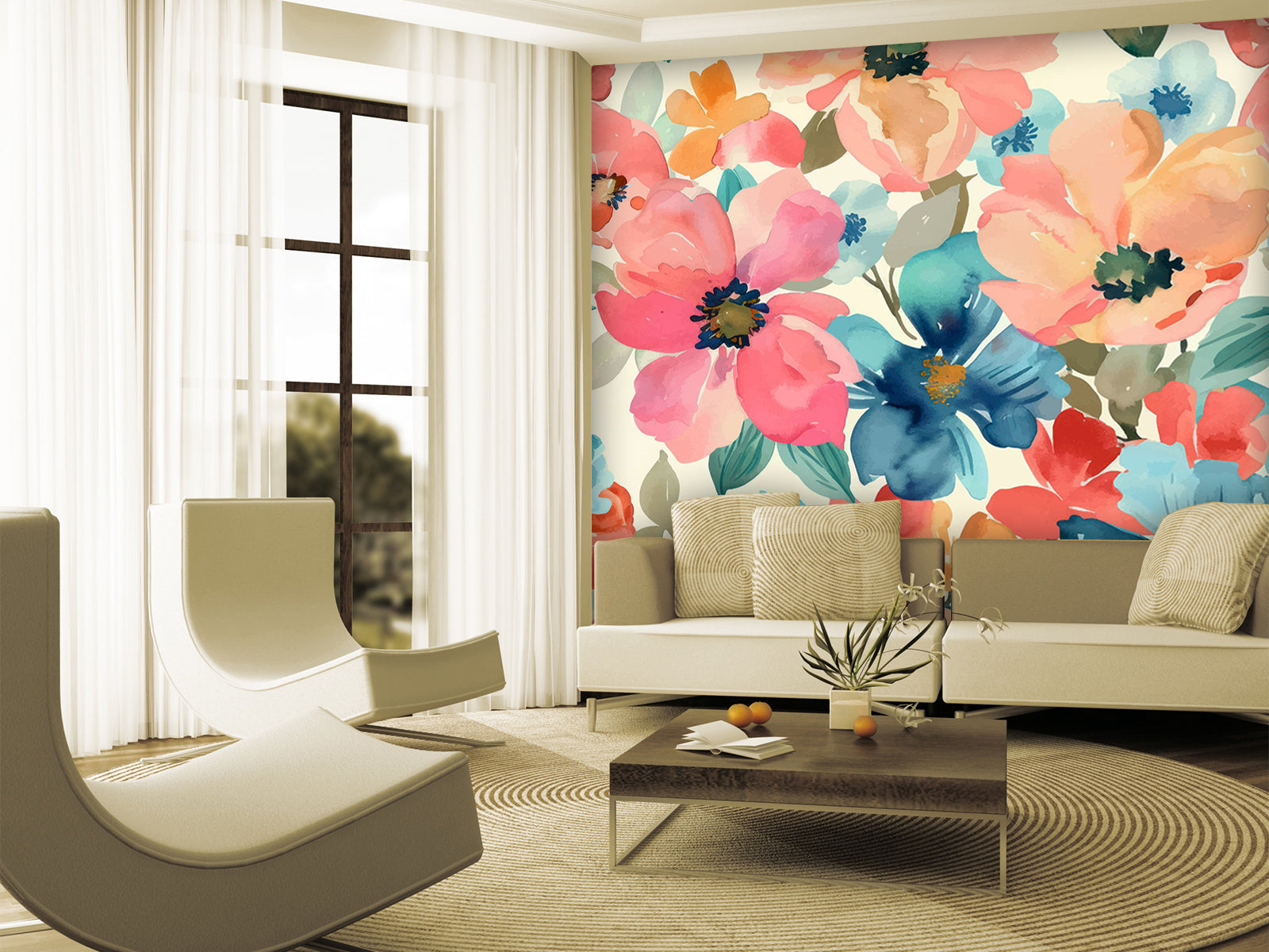 Fototapete Aquarell Blume Farbe Bunt