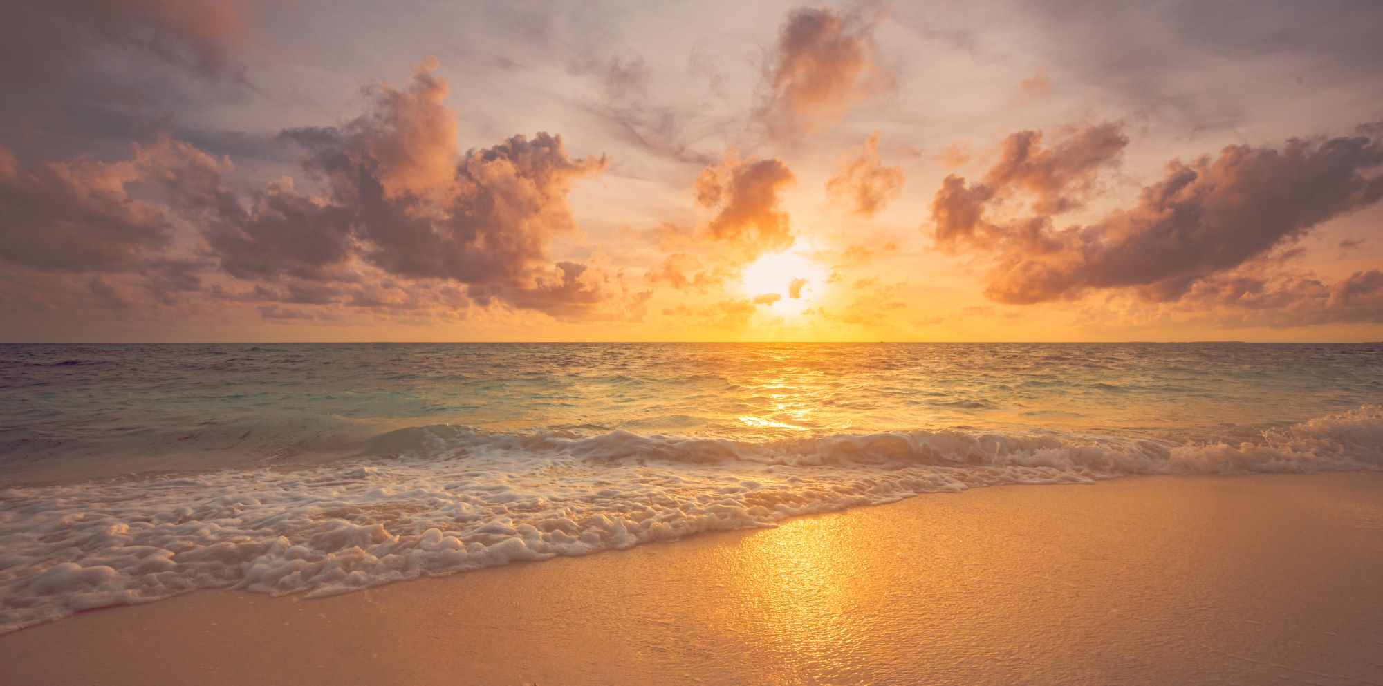 Fototapete Strand Wellen Sonnenuntergang Süden